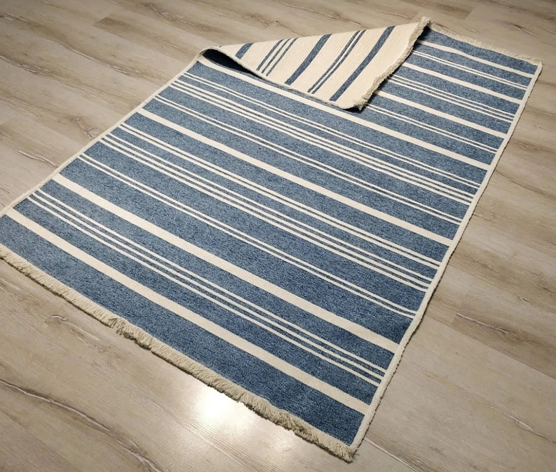 Nama Reversible Kilim Pastel Blue Neutral White Rug-Rugs-Fame Rugs-2'6"x4'9" 80x150cm-fame