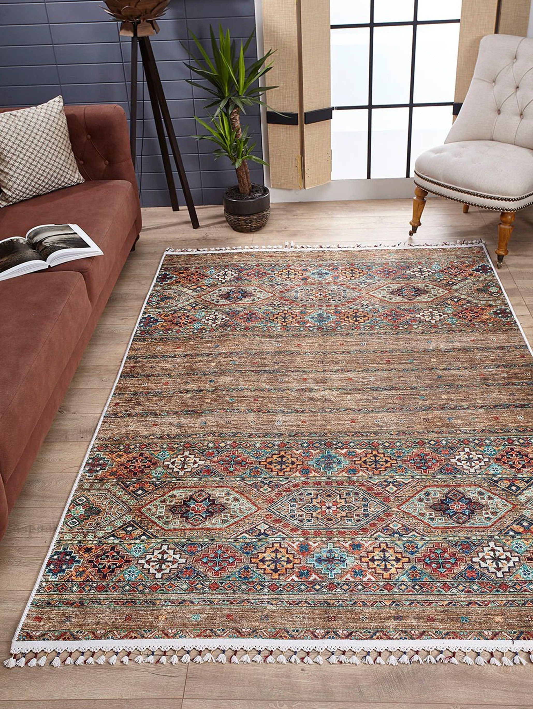 Noza Nomadic Turkish Brown Beige Rug-Fame Rugs-2'x3'ft 60x90cm-fame