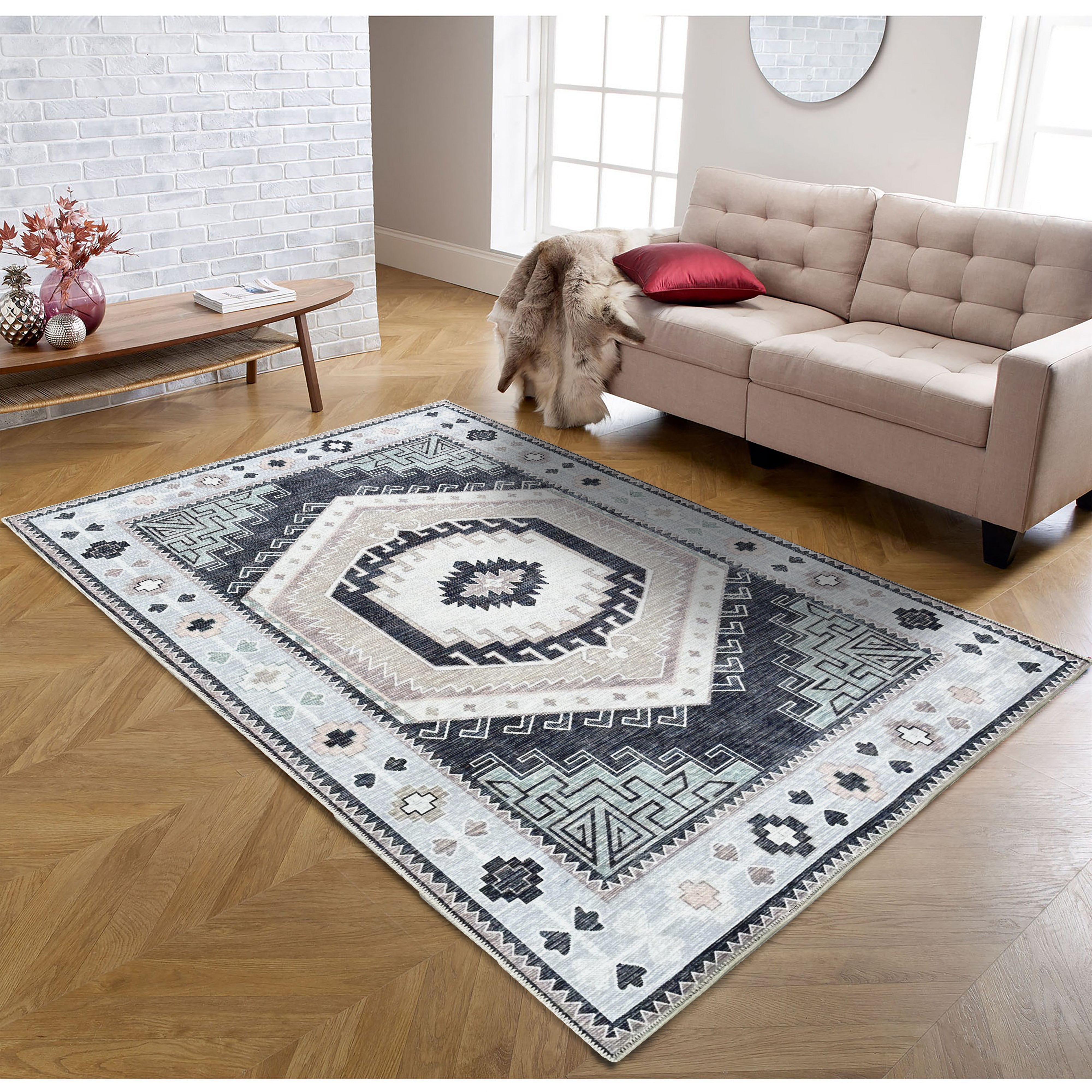 Odilia Black Gray Modern Turkish Rug-Area Rugs-famerugs-2'x3' ft 60x90cm-fame