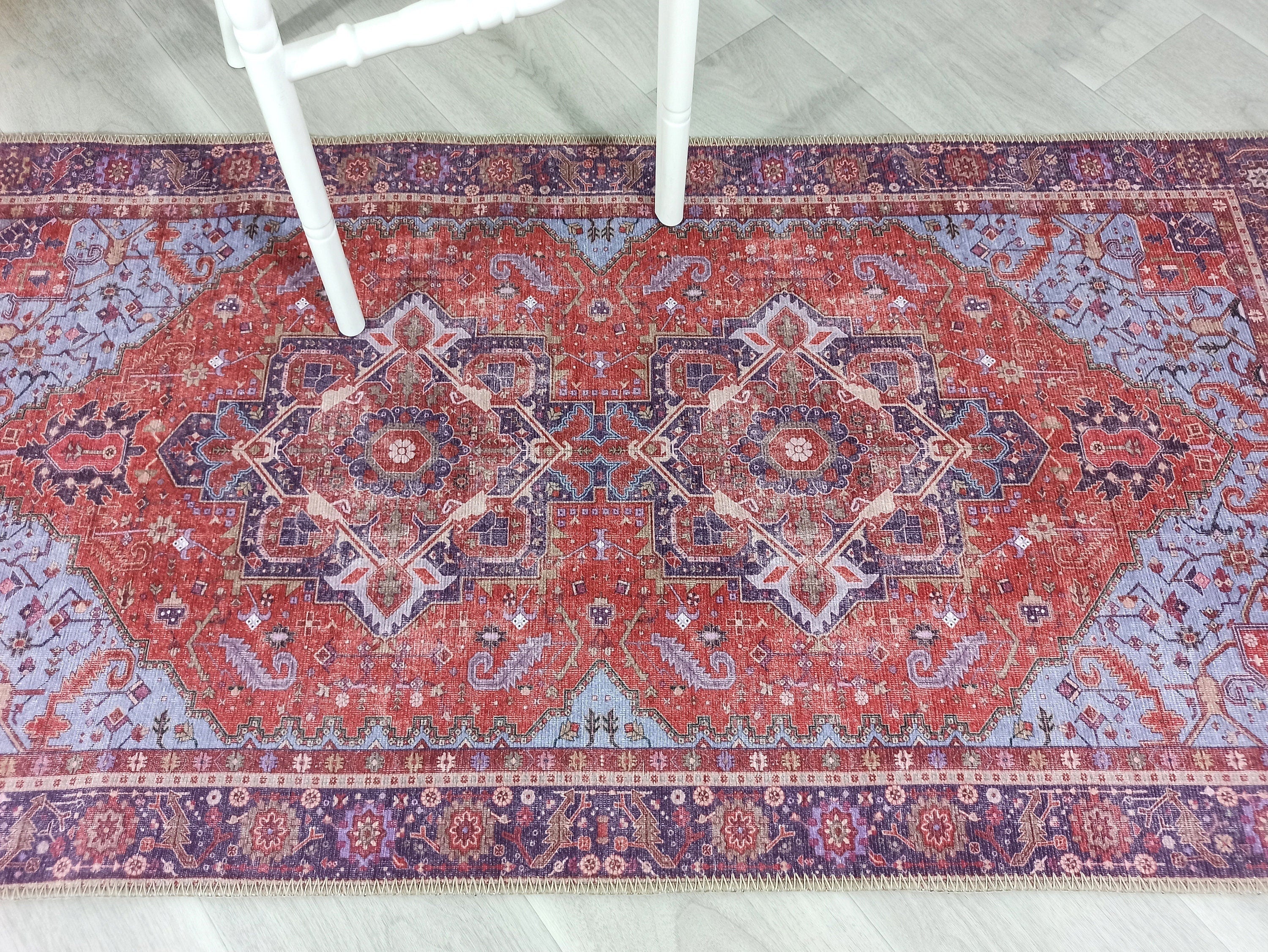 Ola Persian Heriz Red & Blue Medallion Rug-Rugs-Fame Rugs-2'x3' ft 60x90 cm-fame