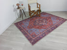 Ola Persian Heriz Red & Blue Medallion Rug-Rugs-Fame Rugs-2'x3' ft 60x90 cm-fame