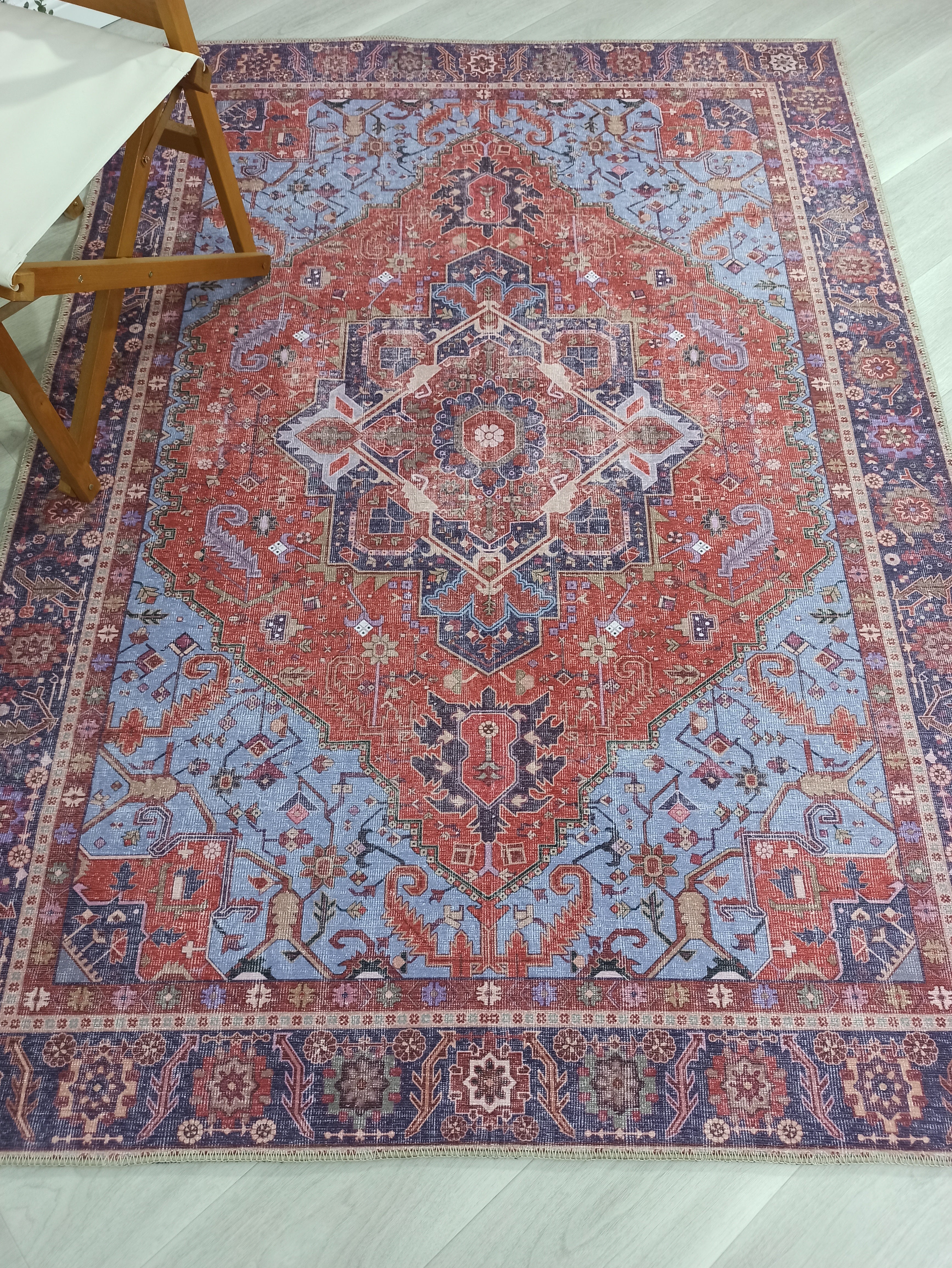 Ola Persian Heriz Red & Blue Medallion Rug-Rugs-Fame Rugs-2'x3' ft 60x90 cm-fame