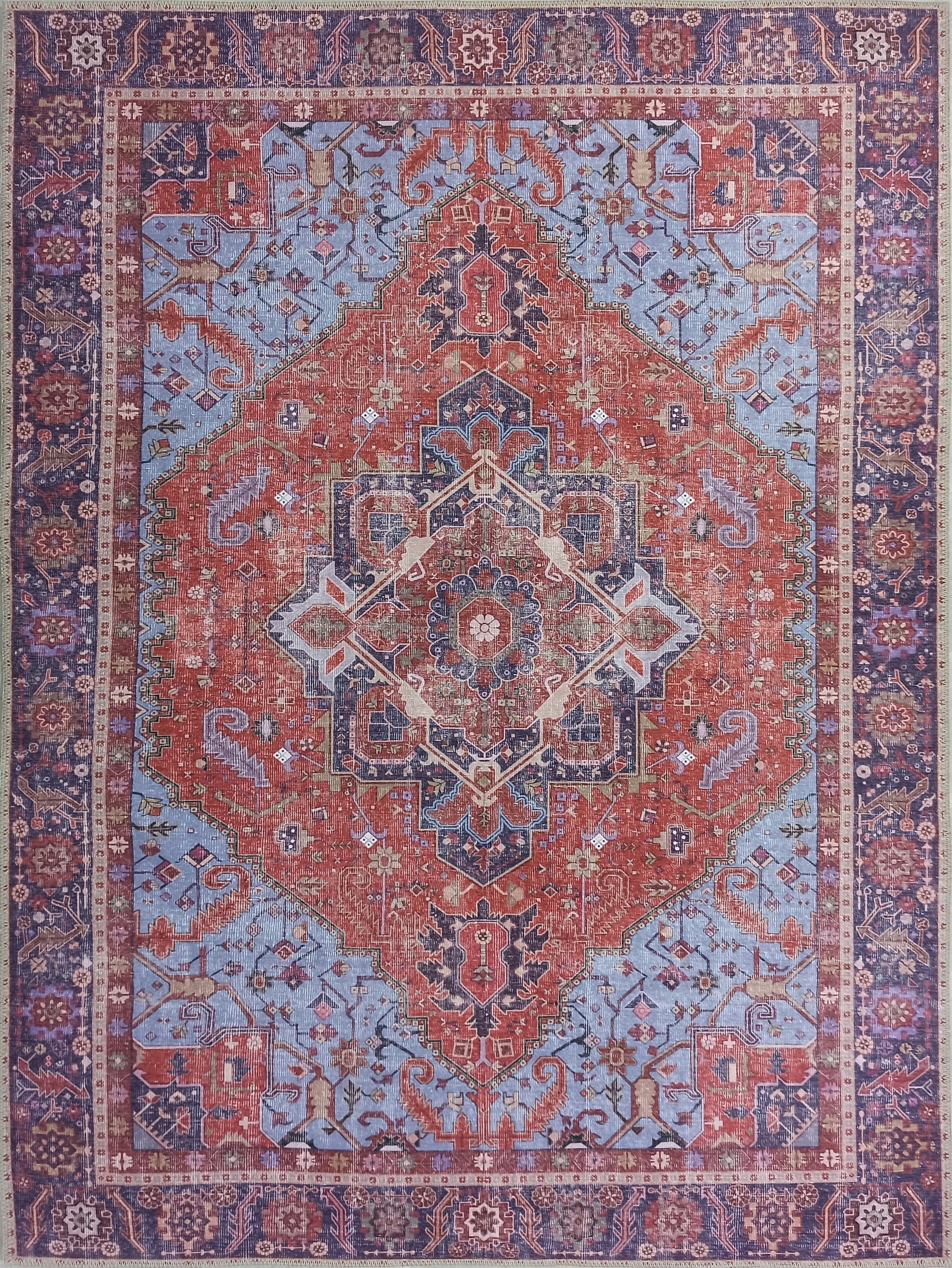 Ola Persian Heriz Red & Blue Medallion Rug-Rugs-Fame Rugs-2'x3' ft 60x90 cm-fame