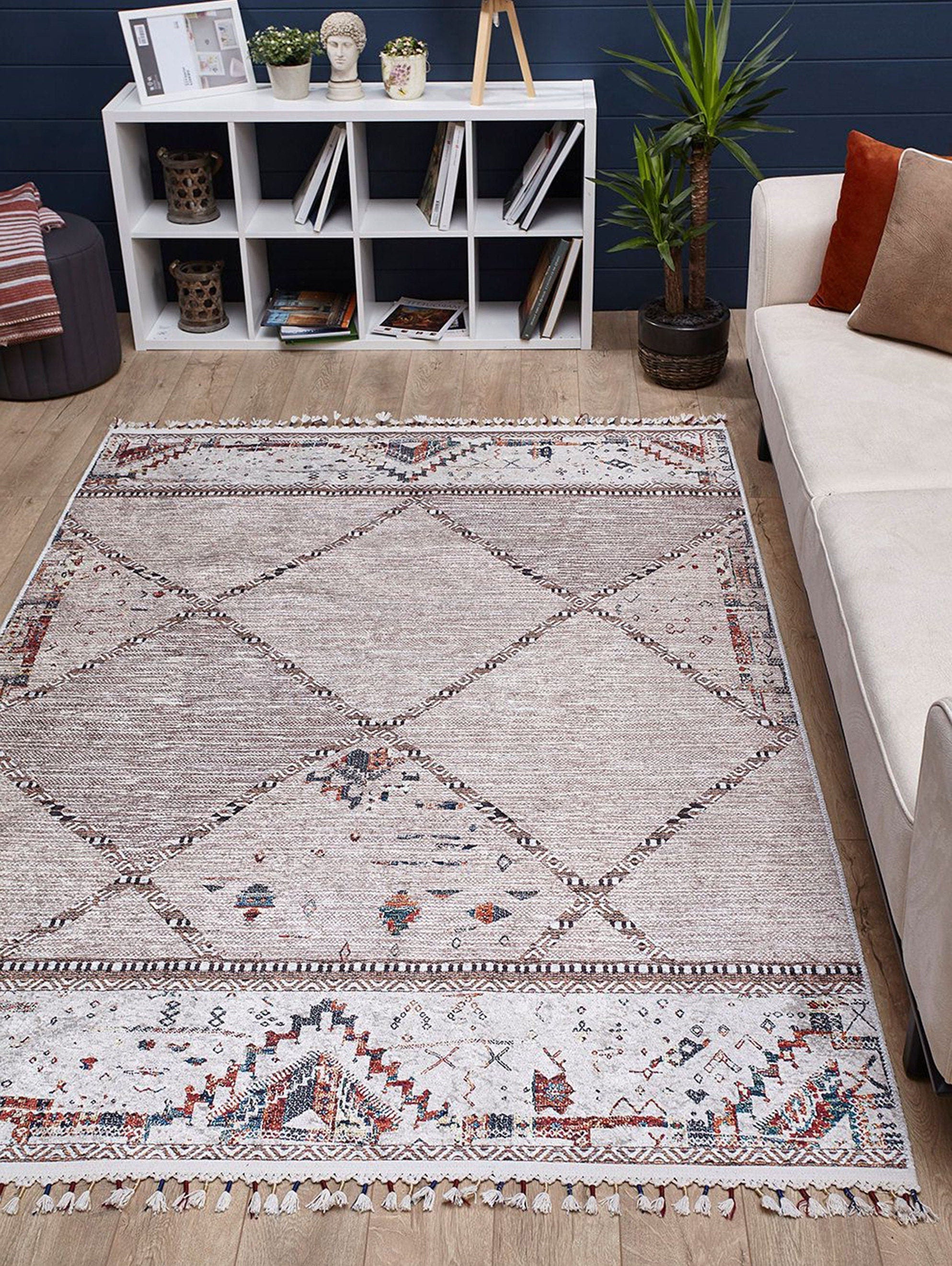 Omniya Moroccan Diamond Trellis Beige Rug-Fame Rugs-2'x3'ft 60x90cm-fame