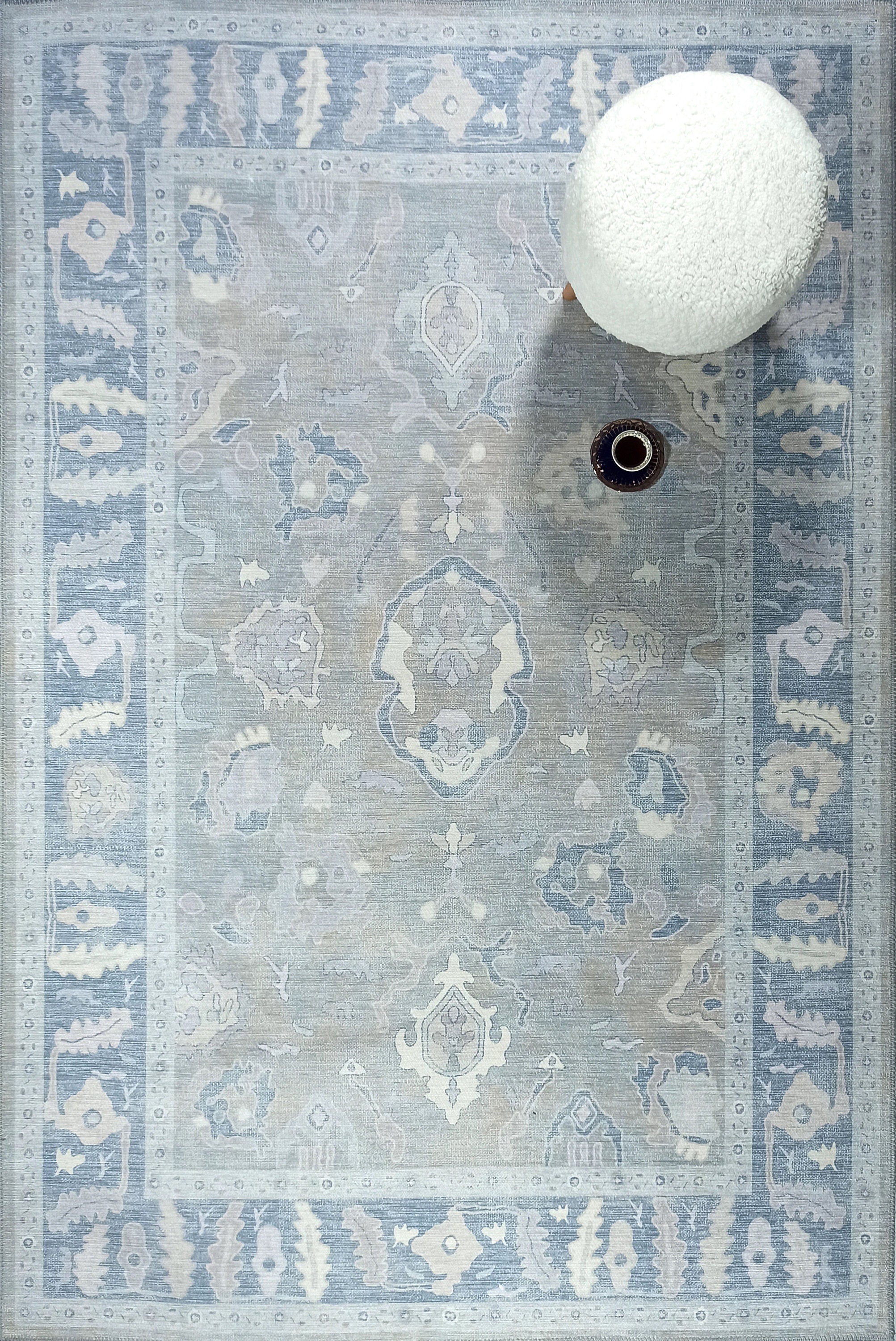 Oushak Gray Modern Rug, Shades of Grey & Distressed Blue Vintage Turkish Pastel Area Rugs, Oriental Antique style Luxury Living room Bedroom-famerugs-2&#39;x3&#39; ft 60x90cm-fame