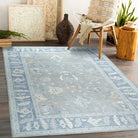 Oushak Gray Modern Rug, Shades of Grey & Distressed Blue Vintage Turkish Pastel Area Rugs, Oriental Antique style Luxury Living room Bedroom-famerugs-2&#39;x3&#39; ft 60x90cm-fame