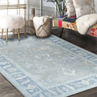 Oushak Gray Modern Rug, Shades of Grey & Distressed Blue Vintage Turkish Pastel Area Rugs, Oriental Antique style Luxury Living room Bedroom-famerugs-2&#39;x3&#39; ft 60x90cm-fame