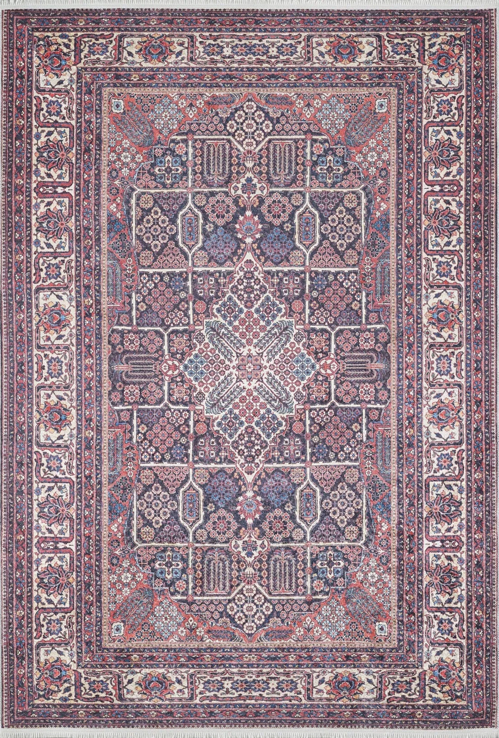 Paila Turkish Oushak Tribal Red Beige Rug-Fame Rugs-2'x3'ft 60x90cm-fame