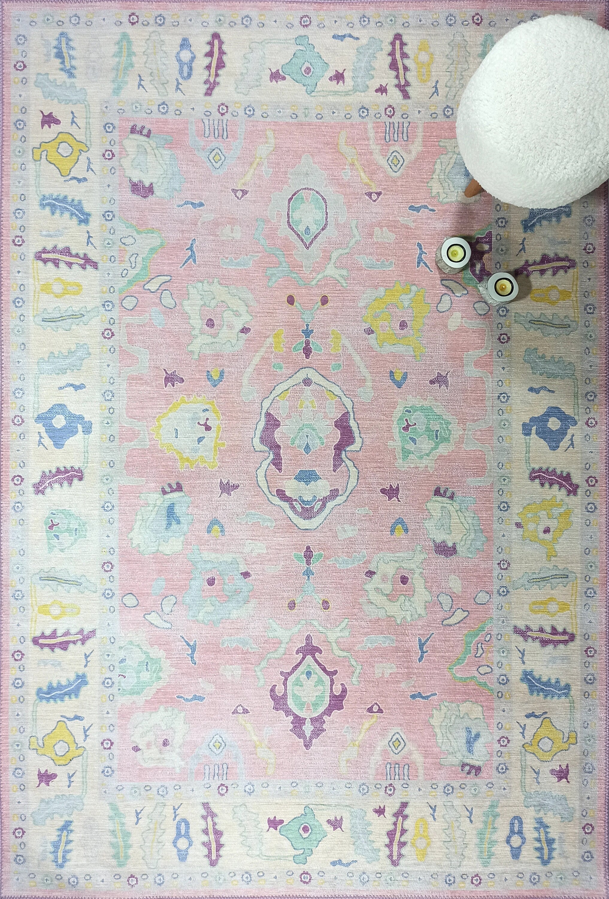 Pale Pink Modern Oushak Rug, Shades of Light Pink Vintage Turkish Pastel Oriental Inspired Area Rugs, Luxury Living room Bedroom Nursery-famerugs-2&#39;x3&#39; ft 60x90cm-fame