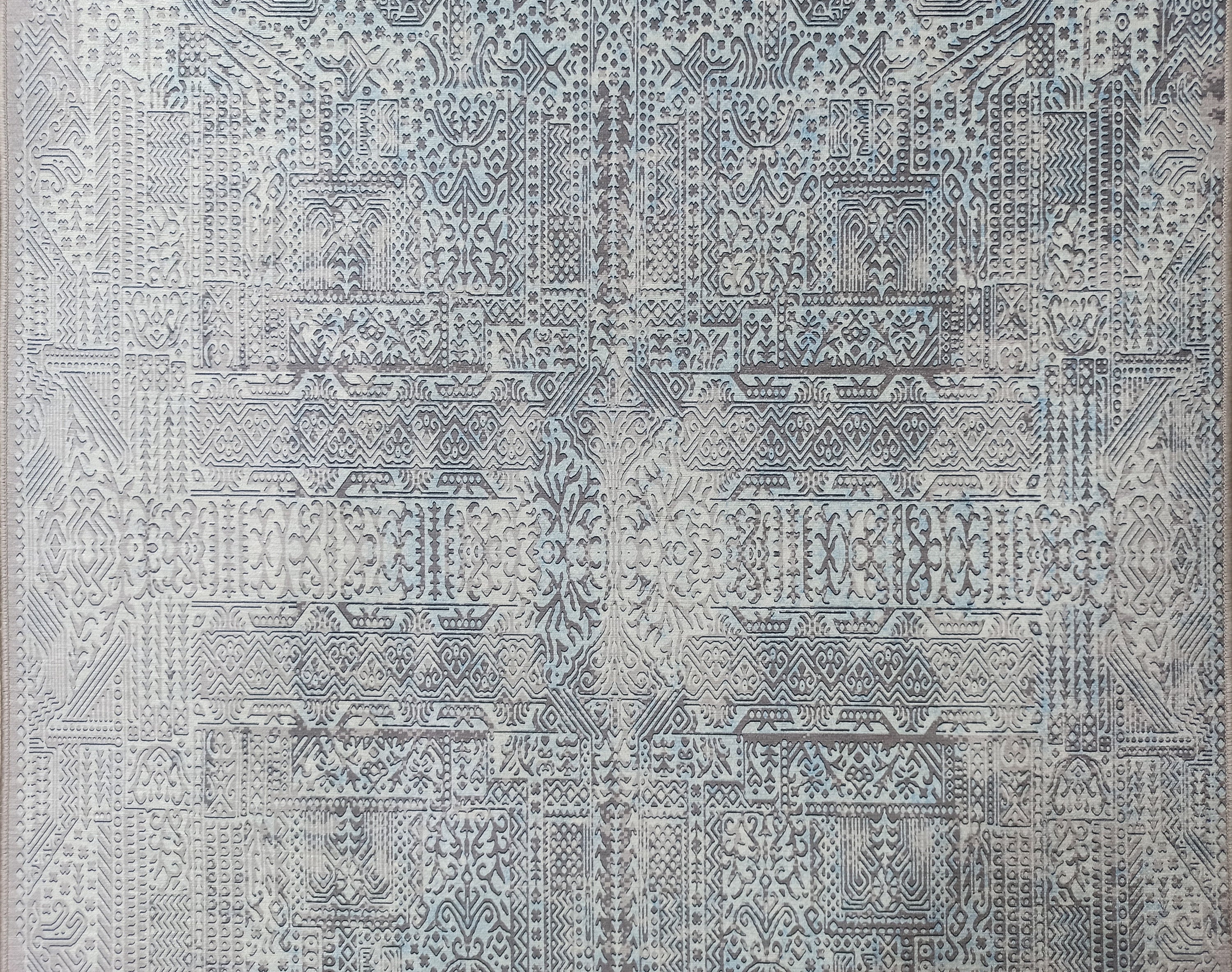 Pana Runner Turkish Distressed Gray Light Blue White Rug-Rugs-Fame Rugs-2'x3' ft 60x90 cm-fame