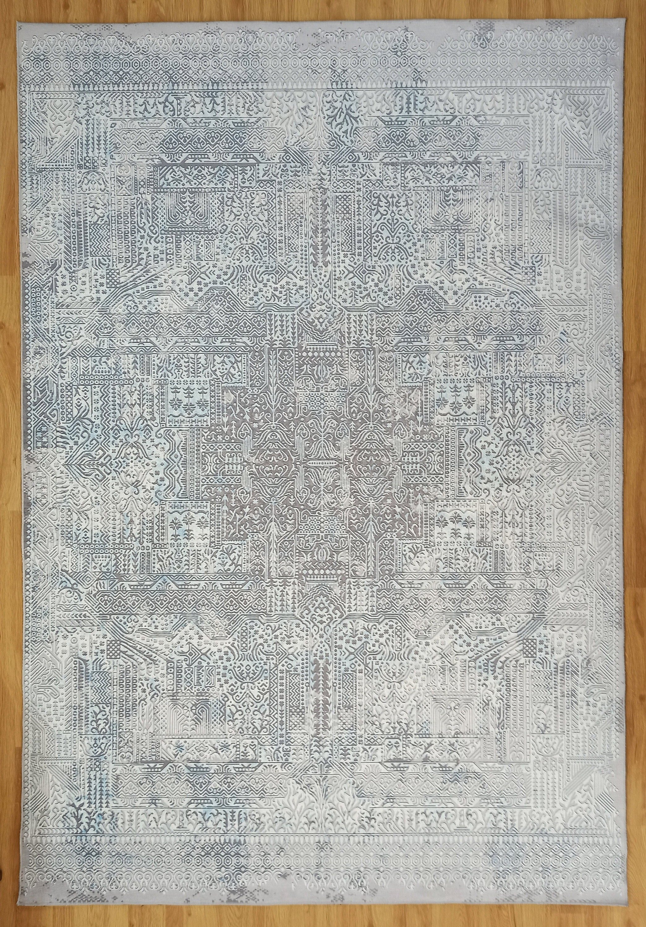 Pella Turkish Distressed Gray Light Blue White Rug-Rugs-Fame Rugs-2'x3' ft 60x90 cm-fame