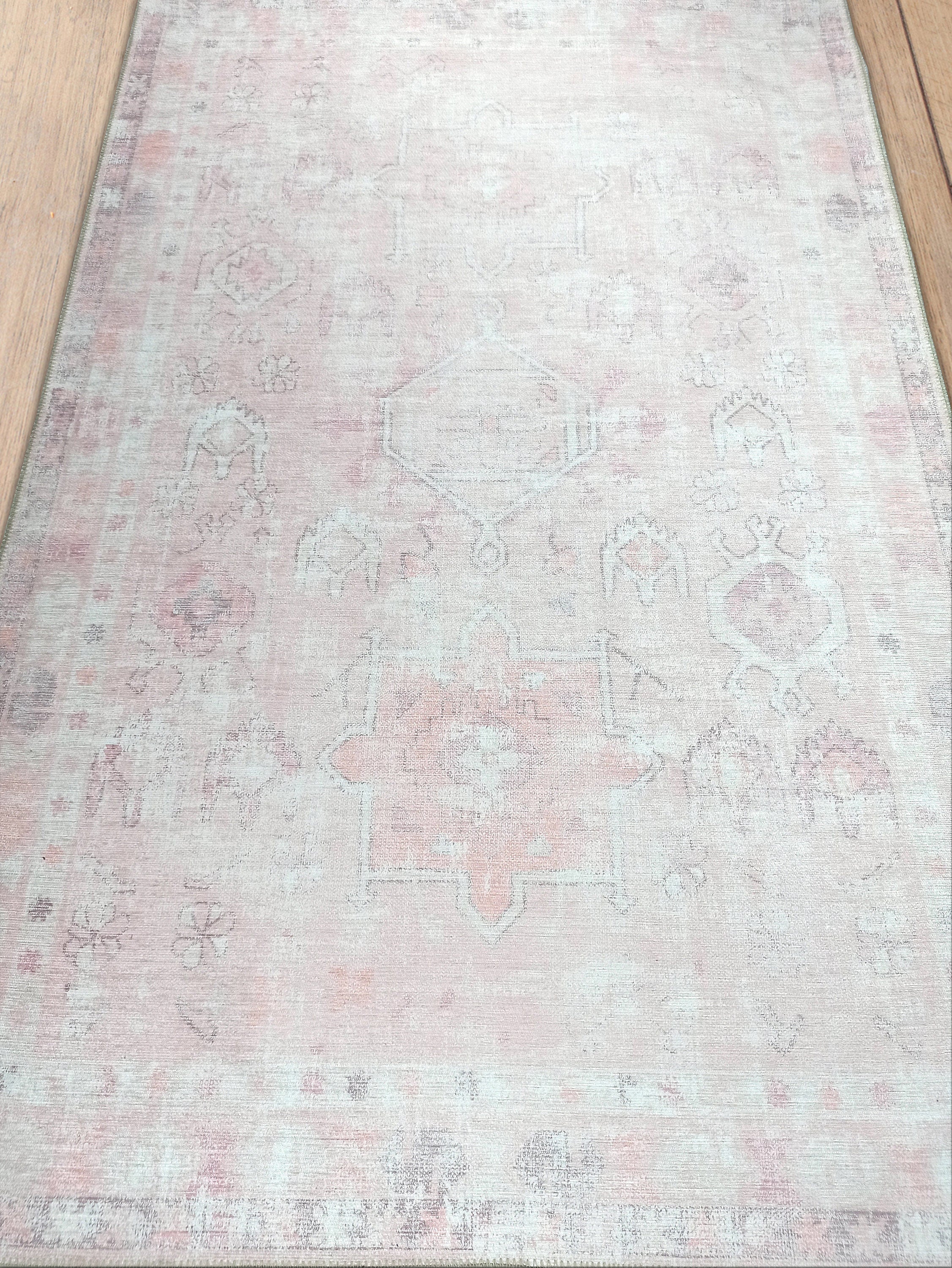 Persian Vintage Rug, Muted Shades of Pink Pale & Dusty Boho Geometric Antique Inspired Shabby Chic Modern Area Rugs Living room Bedroom Hall-famerugs-2&#39;x3&#39; ft 60x90cm-fame