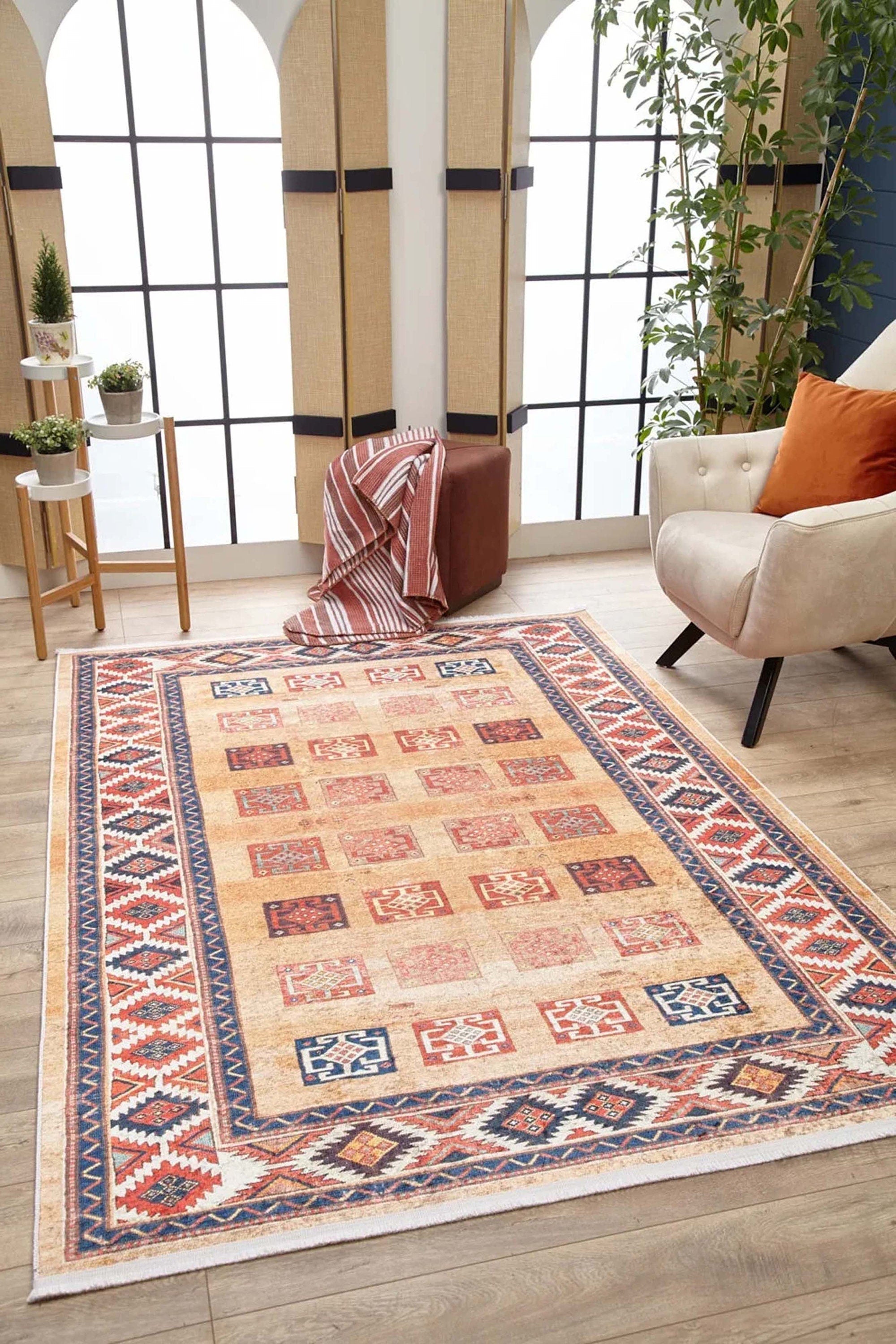 Piela Turkish Orange Colorful Pattern Rug-Fame Rugs-2'x3'ft 60x90cm-fame