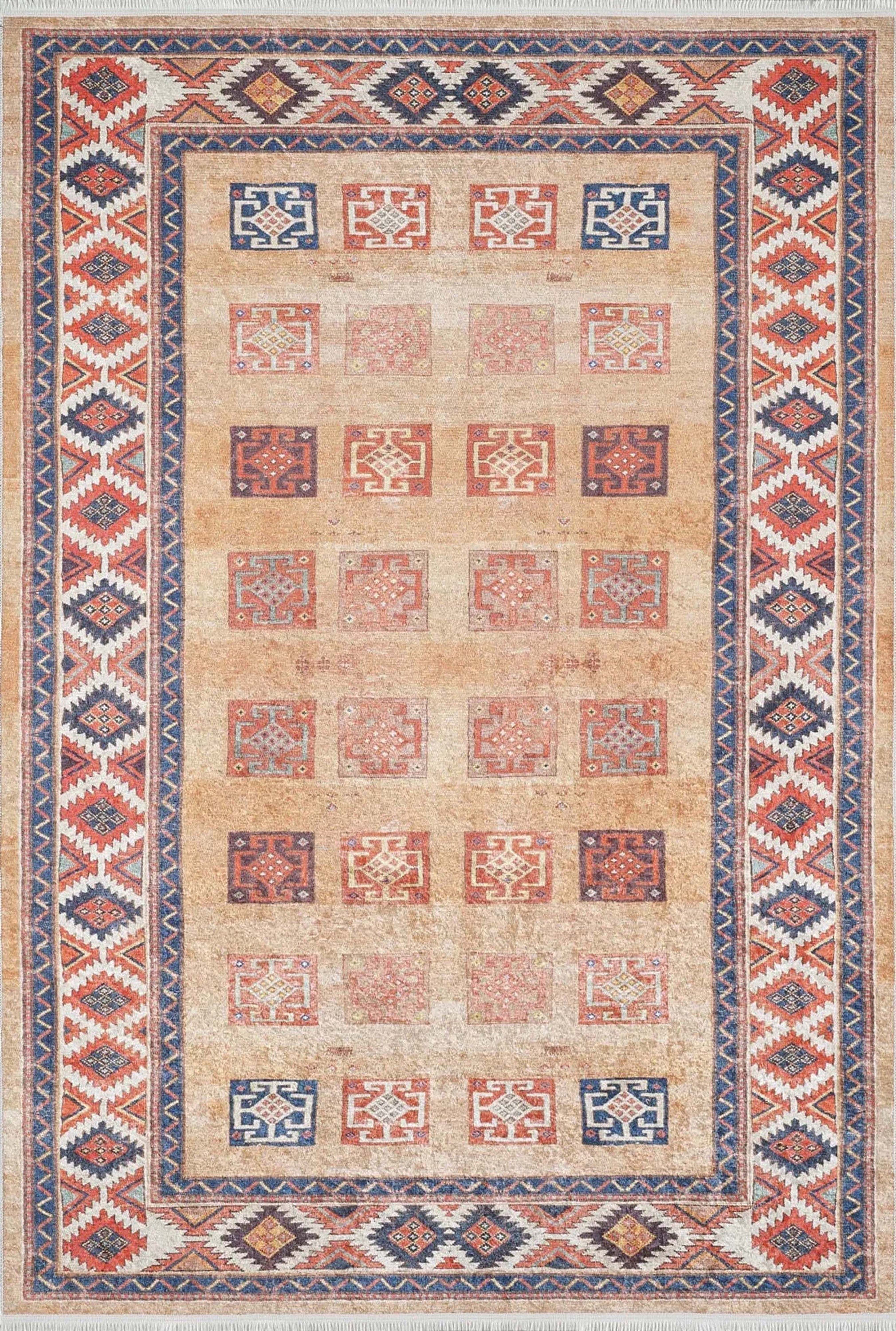 Piela Turkish Orange Colorful Pattern Rug-Fame Rugs-2'x3'ft 60x90cm-fame