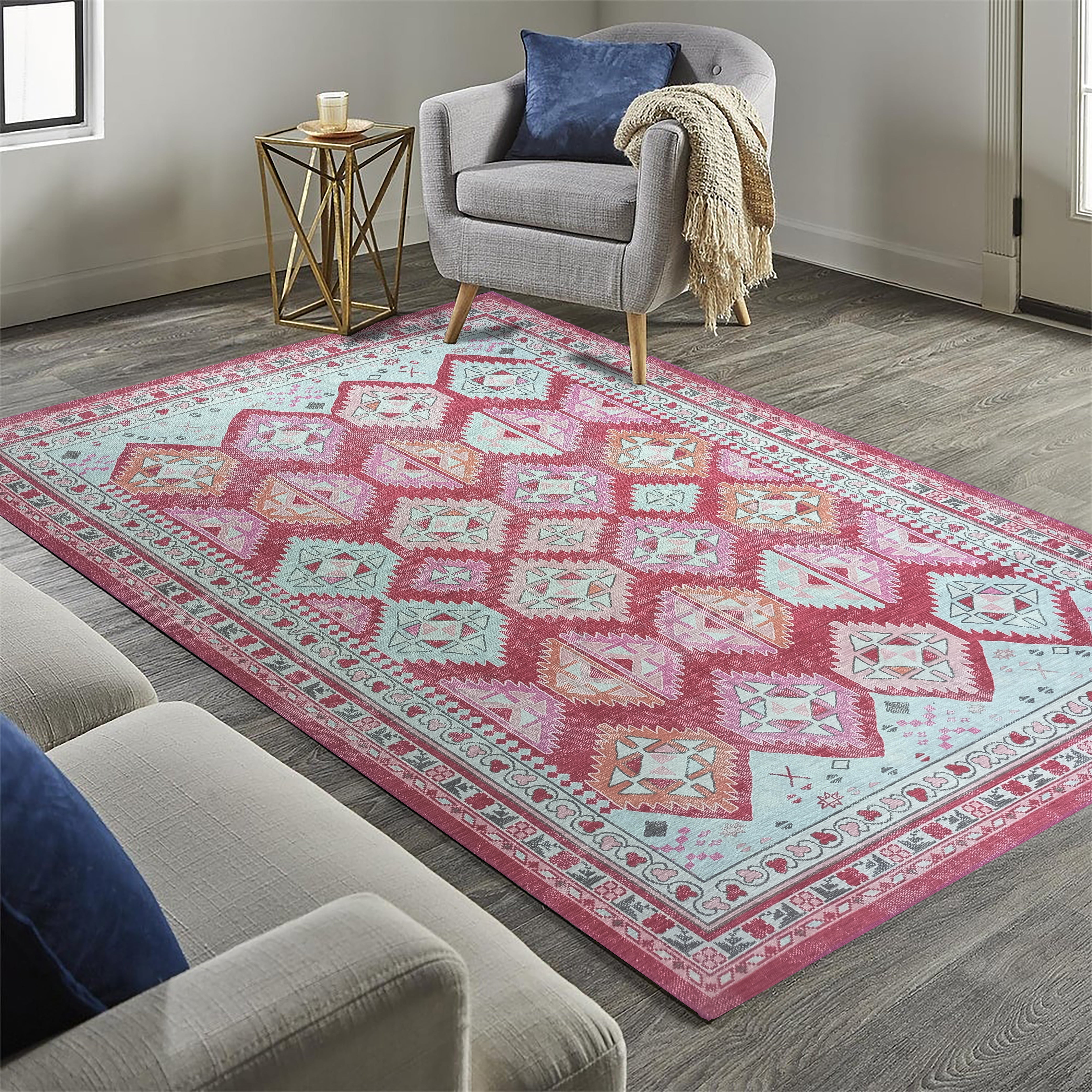 Pink Herki Vintage Rug, Shades of Rose Boho Luxury Oriental Geometric Diamond Pastel Turkish Inspired Area Rugs Living room Bedroom Hall-famerugs-2&#39;x3&#39; ft 60x90cm-fame