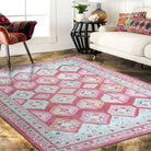 Pink Herki Vintage Rug, Shades of Rose Boho Luxury Oriental Geometric Diamond Pastel Turkish Inspired Area Rugs Living room Bedroom Hall-famerugs-2&#39;x3&#39; ft 60x90cm-fame