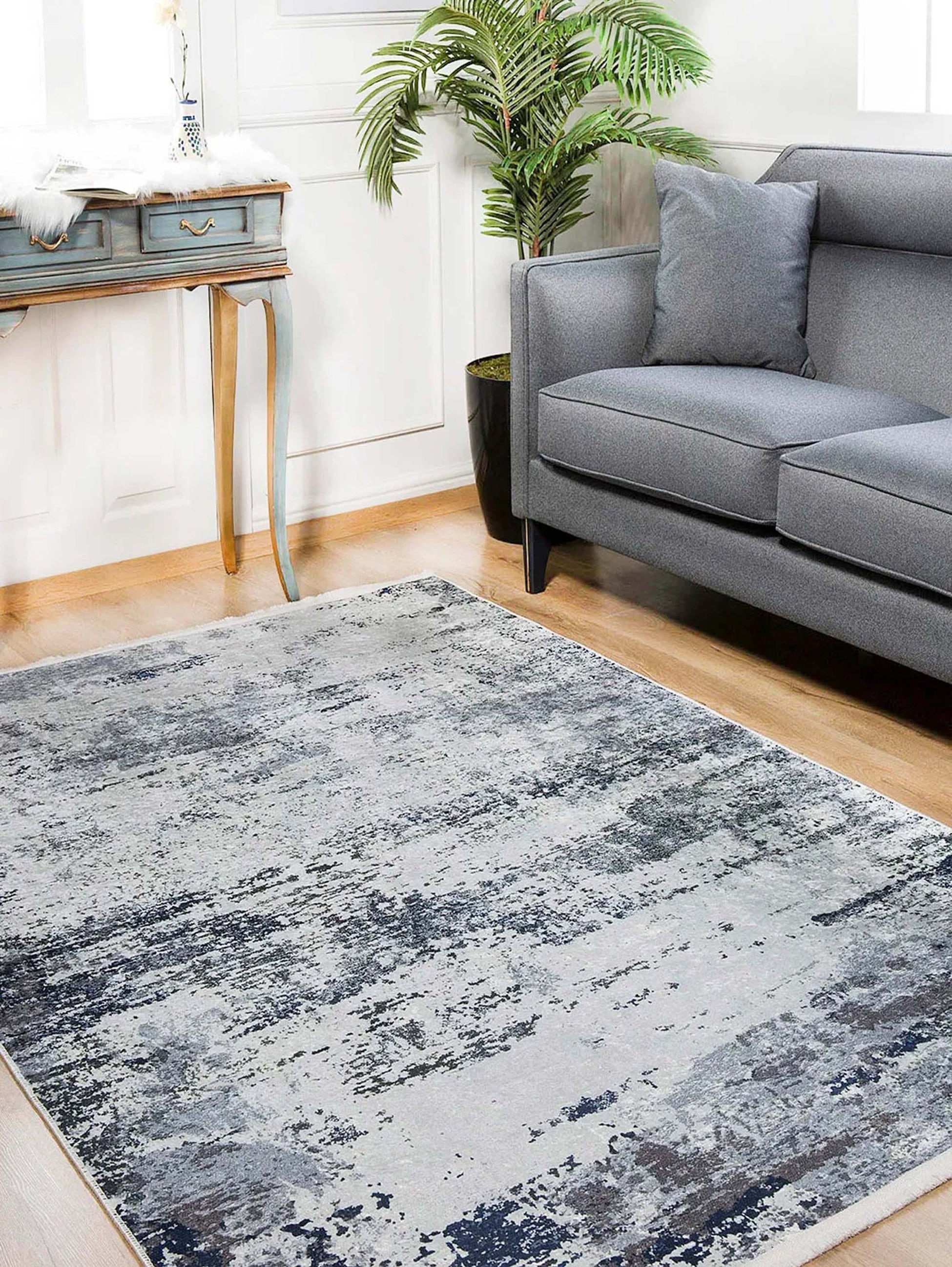 Rada Abstract Distressed Gray Rug-Fame Rugs-2'x3'ft 60x90cm-Design 1-fame