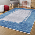 Rama Abstract Blue Border Gray Rug-Fame Rugs-2'x3'ft 60x90cm-fame