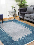 Rama Abstract Blue Border Gray Rug-Fame Rugs-2'x3'ft 60x90cm-fame