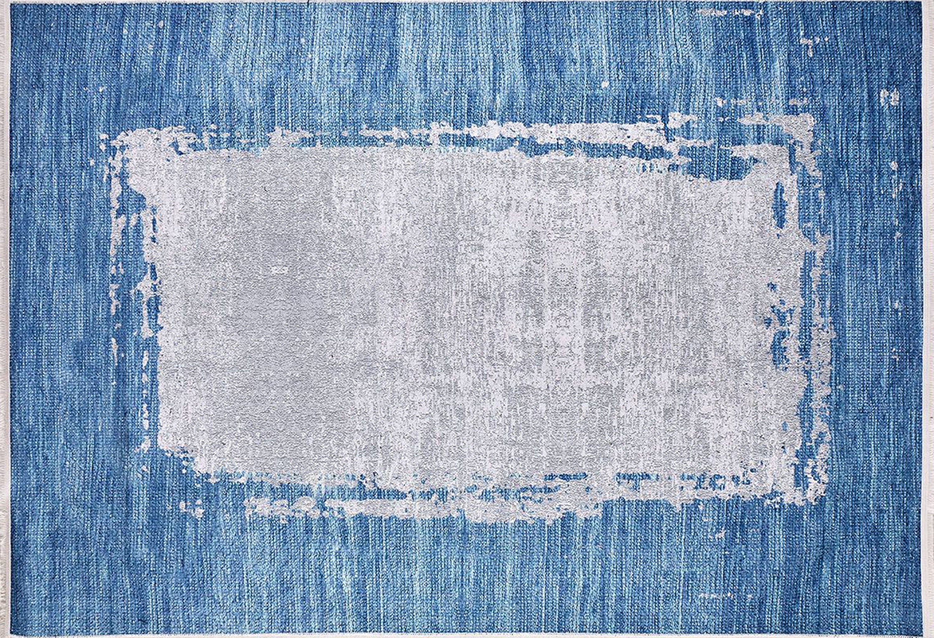 Rama Abstract Blue Border Gray Rug-Fame Rugs-2'x3'ft 60x90cm-fame