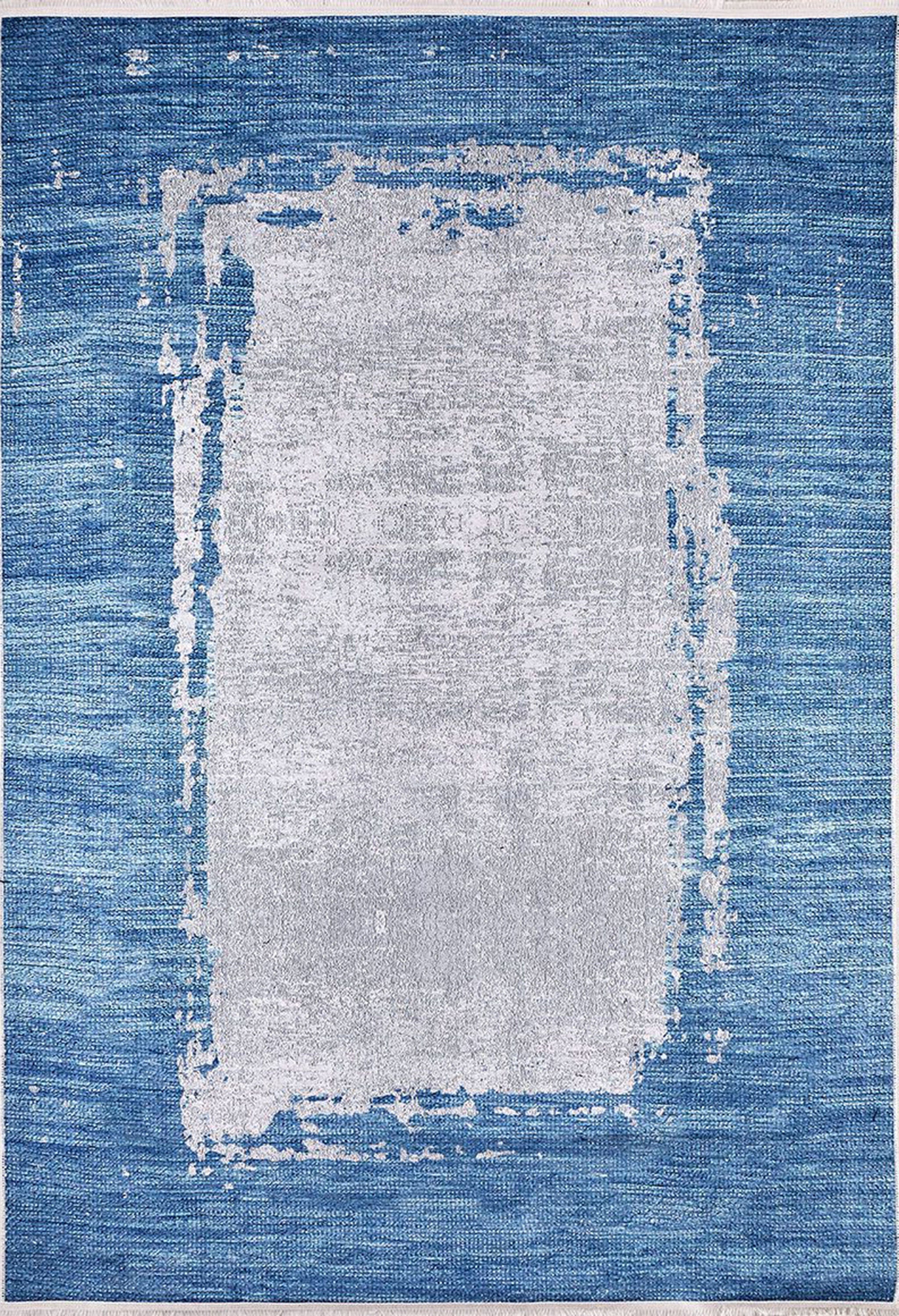 Rama Abstract Blue Border Gray Rug-Fame Rugs-2'x3'ft 60x90cm-fame