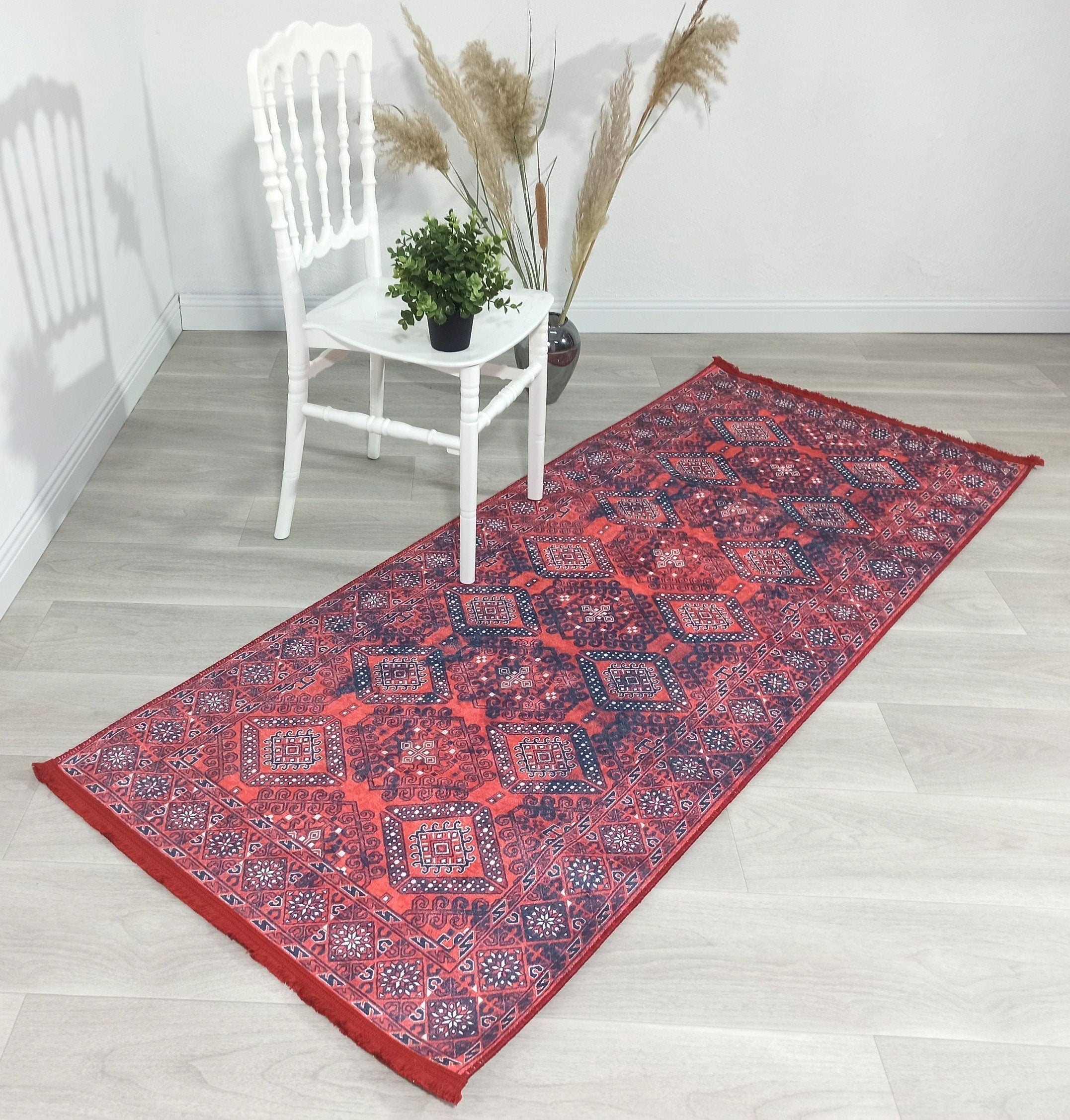 Ramsa Rug Red Navy Blue Turkish Area Rug-Rugs-Fame Rugs-2'x3'ft 60x90cm-fame