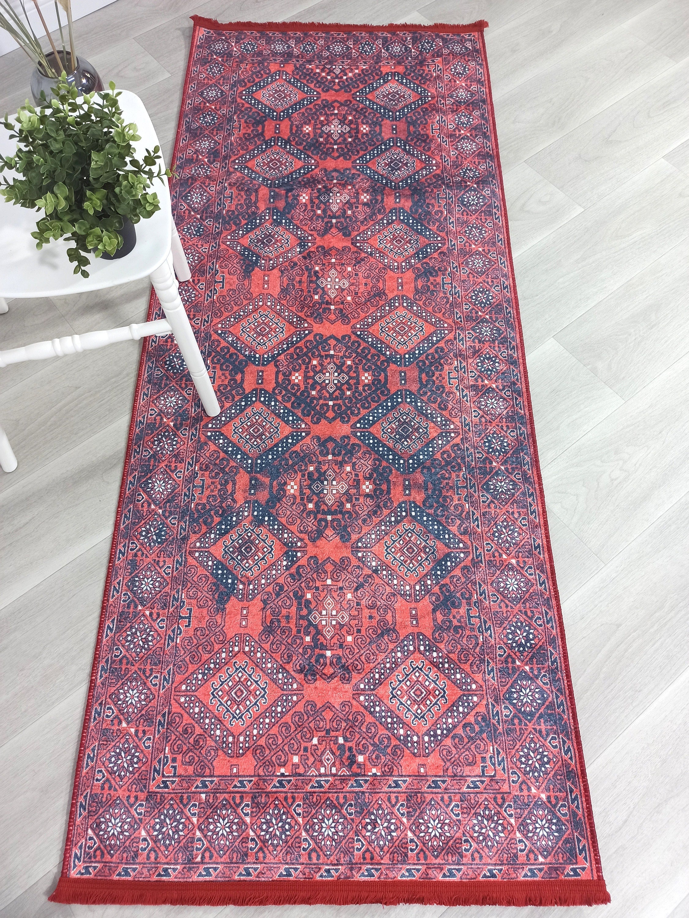 Ramsa Rug Red Navy Blue Turkish Area Rug-Rugs-Fame Rugs-2'x3'ft 60x90cm-fame