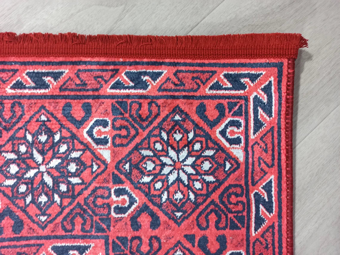 Ramsa Rug Red Navy Blue Turkish Area Rug-Rugs-Fame Rugs-2'x3'ft 60x90cm-fame