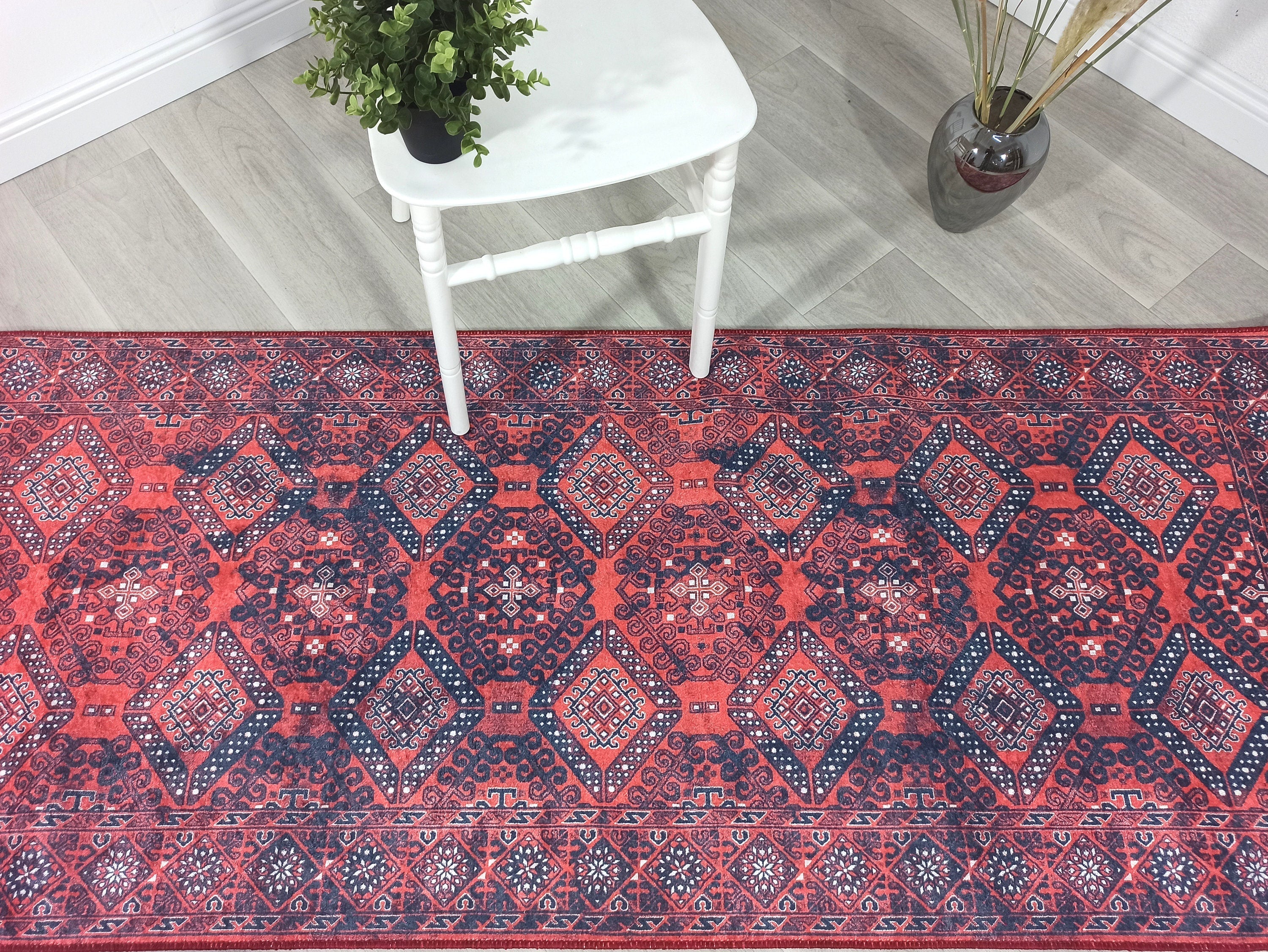 Ramsa Rug Red Navy Blue Turkish Area Rug-Rugs-Fame Rugs-2'x3'ft 60x90cm-fame