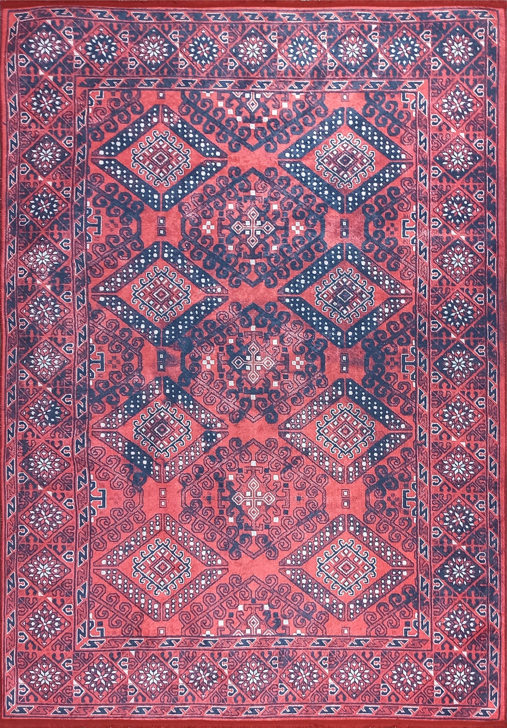 Ramsa Rug Red Navy Blue Turkish Area Rug-Rugs-Fame Rugs-2'x3'ft 60x90cm-fame