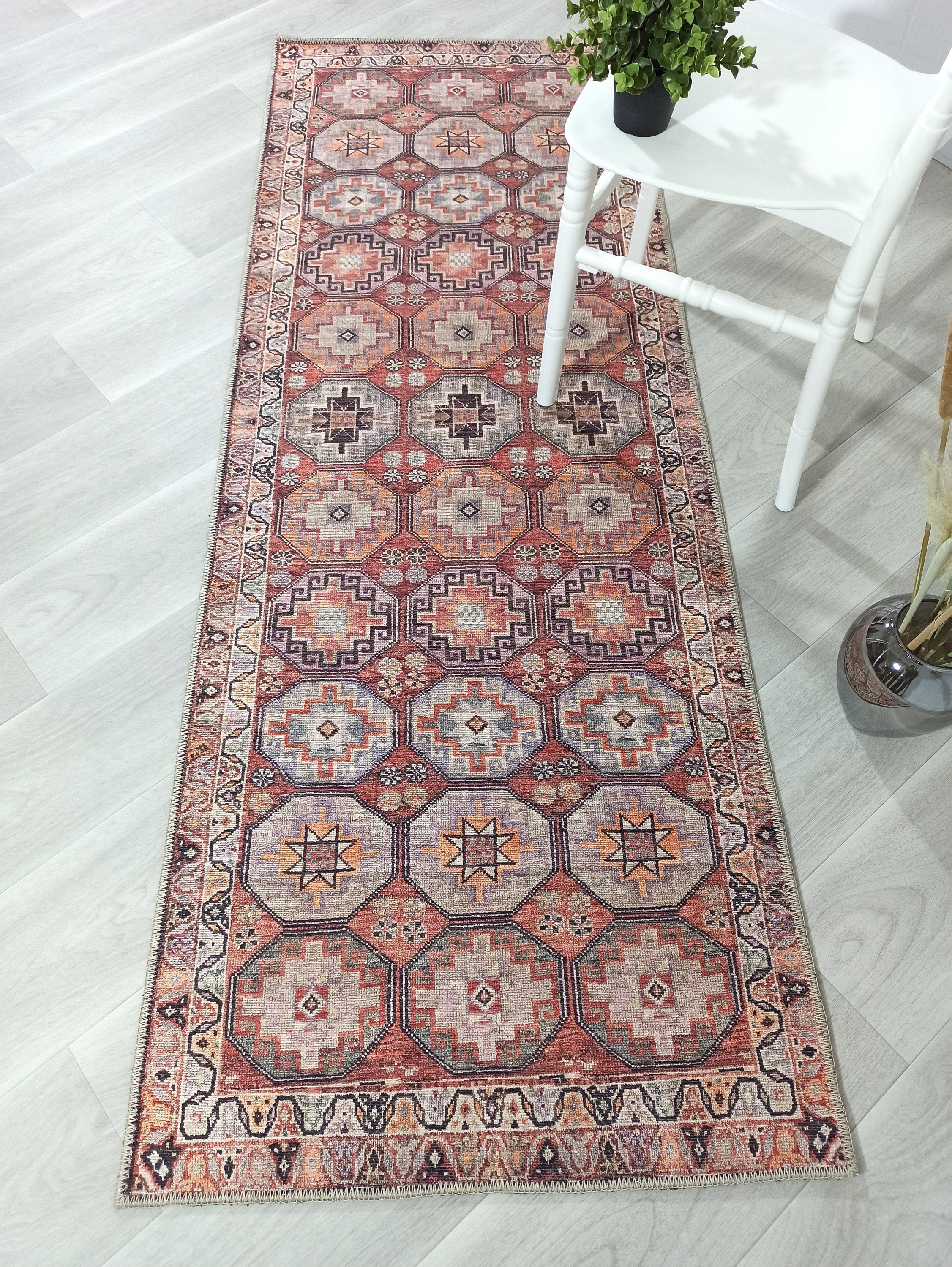 Rawaa Rug Turkish Terracotta Geometric Rug-Rugs-Fame Rugs-2'x3' ft 60x90 cm-fame