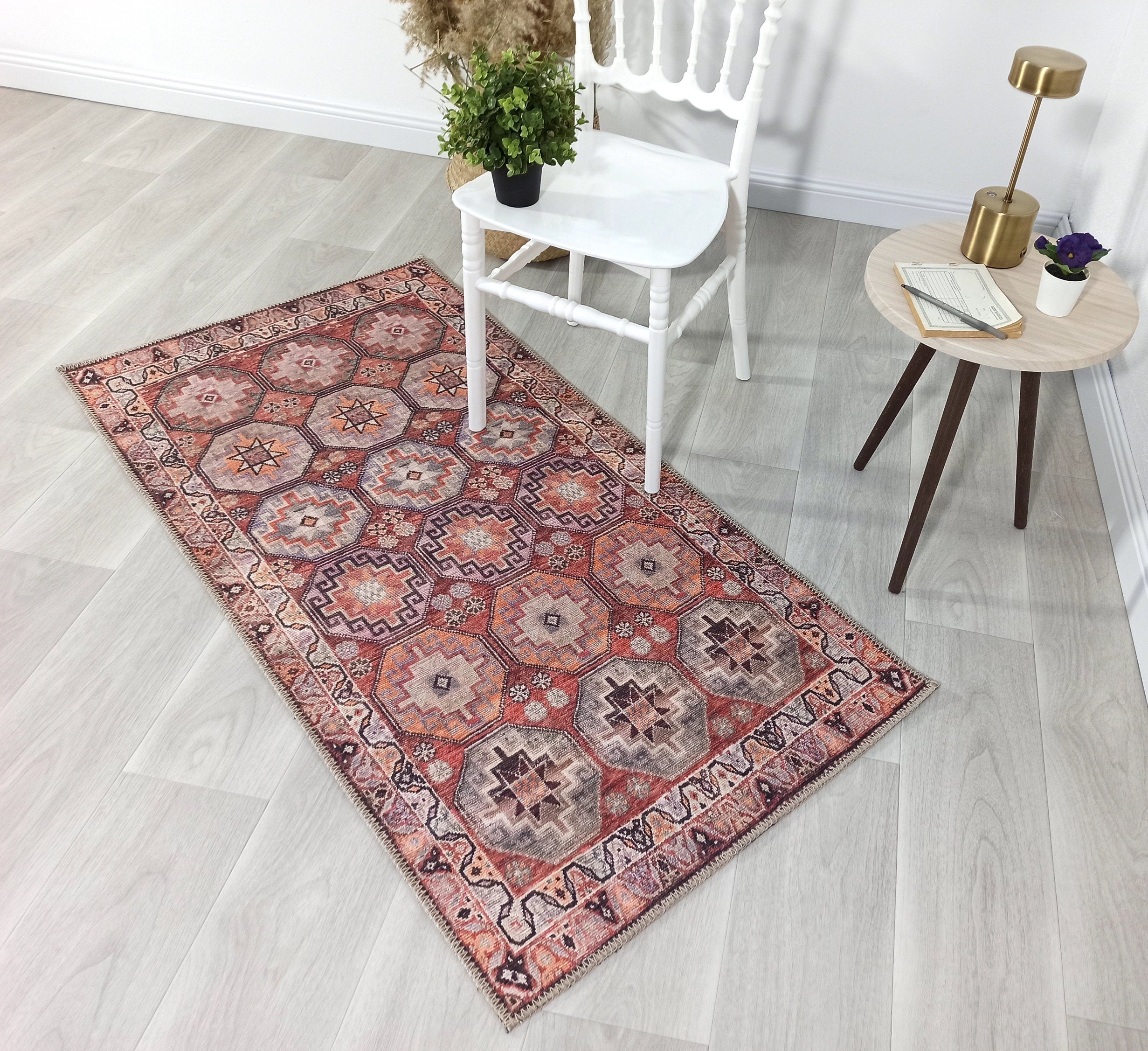 Rawaa Rug Turkish Terracotta Geometric Rug-Rugs-Fame Rugs-2'x3' ft 60x90 cm-fame