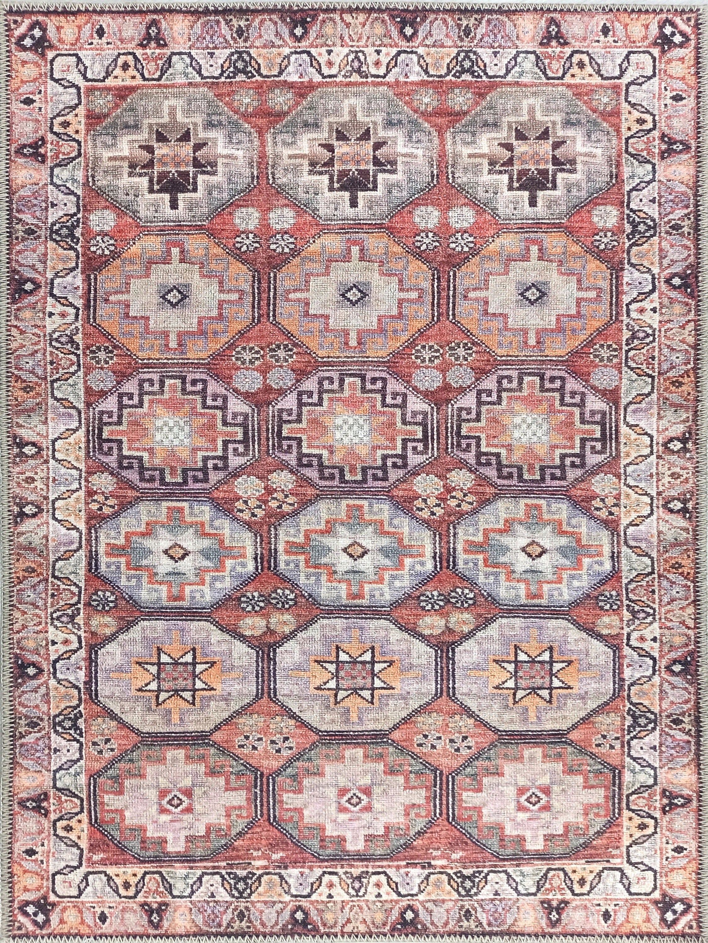 Rawaa Rug Turkish Terracotta Geometric Rug-Rugs-Fame Rugs-2'x3' ft 60x90 cm-fame