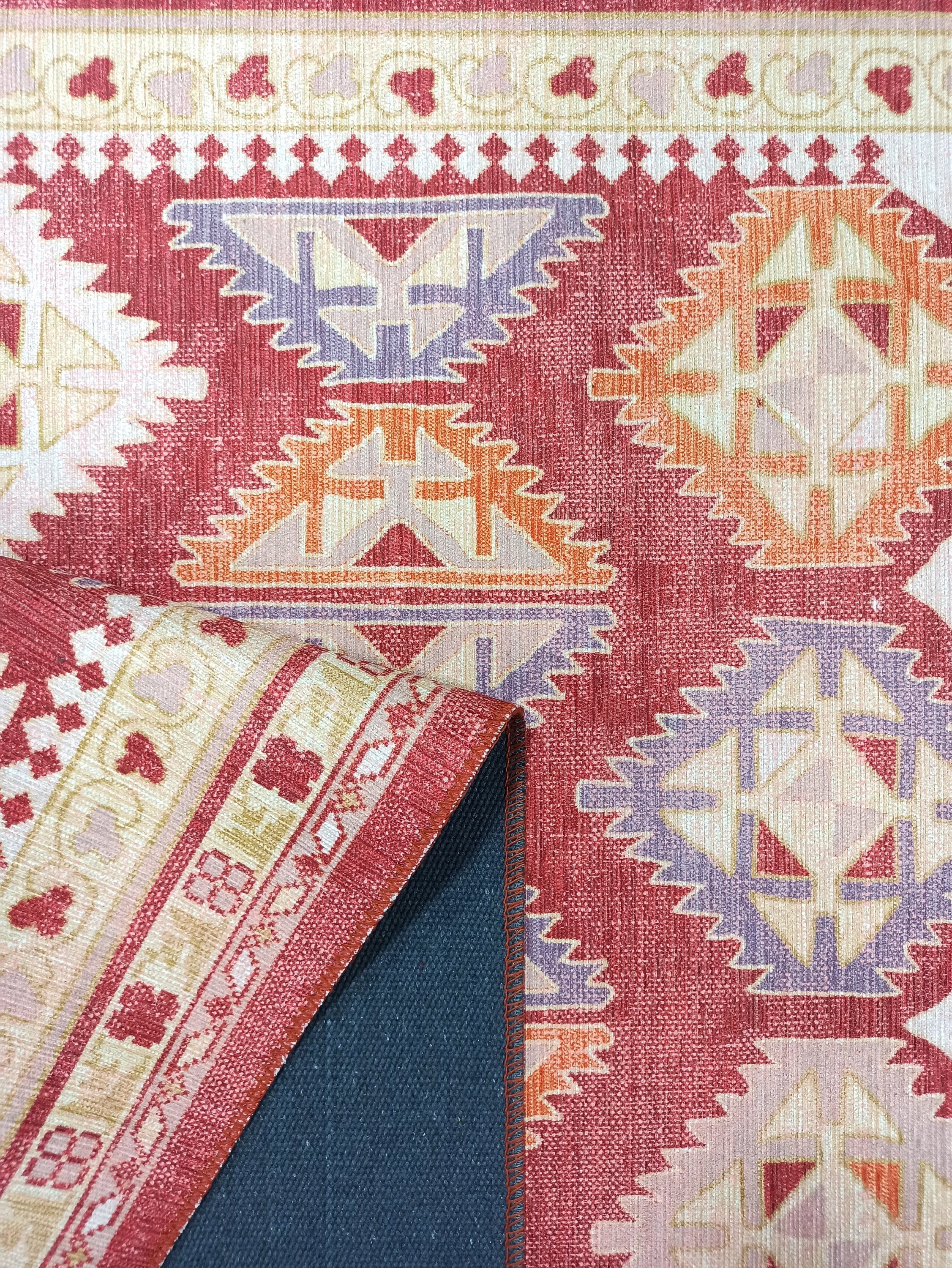 Red Herki Vintage Rug, Shades of Red Blush Boho Luxury Oriental Geometric Diamond Pastel Turkish Inspired Area Rugs Living room Bedroom Hall-famerugs-2&#39;x3&#39; ft 60x90cm-fame