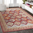 Red Herki Vintage Rug, Shades of Red Blush Boho Luxury Oriental Geometric Diamond Pastel Turkish Inspired Area Rugs Living room Bedroom Hall-famerugs-2&#39;x3&#39; ft 60x90cm-fame