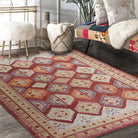 Red Herki Vintage Rug, Shades of Red Blush Boho Luxury Oriental Geometric Diamond Pastel Turkish Inspired Area Rugs Living room Bedroom Hall-famerugs-2&#39;x3&#39; ft 60x90cm-fame