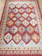 Red Herki Vintage Rug, Shades of Red Blush Boho Luxury Oriental Geometric Diamond Pastel Turkish Inspired Area Rugs Living room Bedroom Hall-famerugs-2&#39;x3&#39; ft 60x90cm-fame