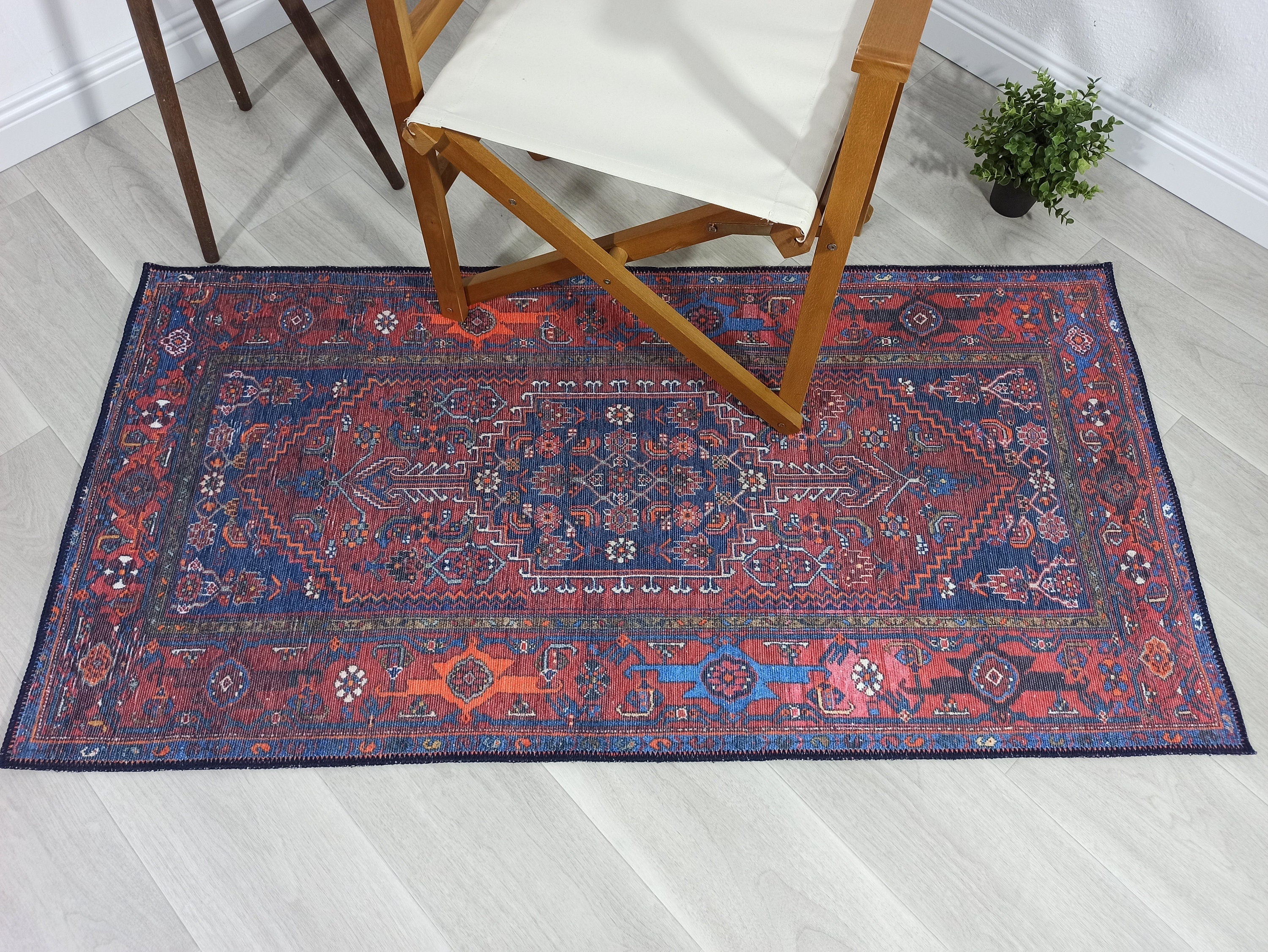 Reda Rug Turkish Navy Blue Brown Rug-Rugs-Fame Rugs-2'x3' ft 60x90 cm-fame