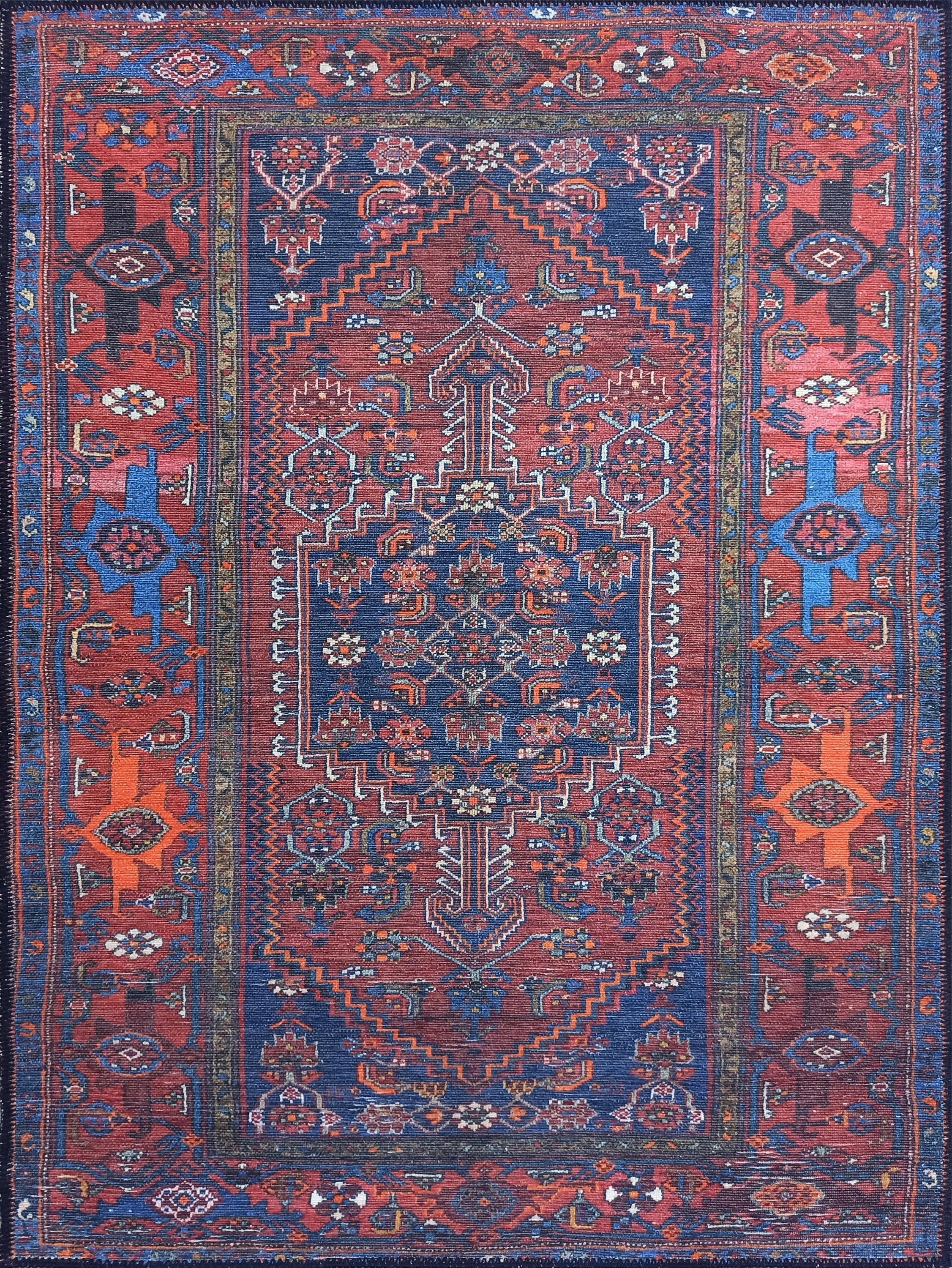 Reda Rug Turkish Navy Blue Brown Rug-Rugs-Fame Rugs-2'x3' ft 60x90 cm-fame