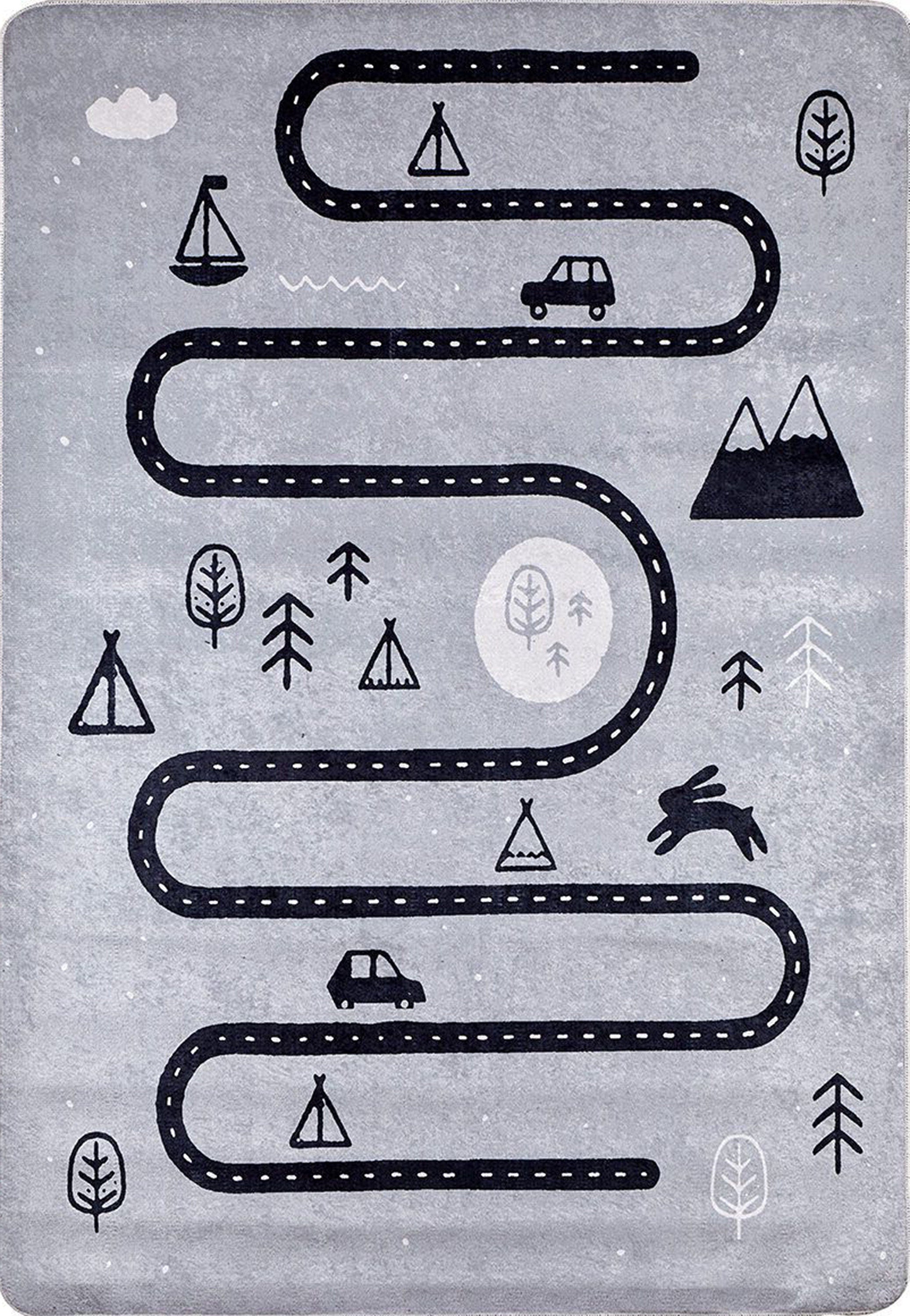 Roady Gray Road Map Kids Rug-Fame Rugs-2'x3'ft 60x90cm-fame