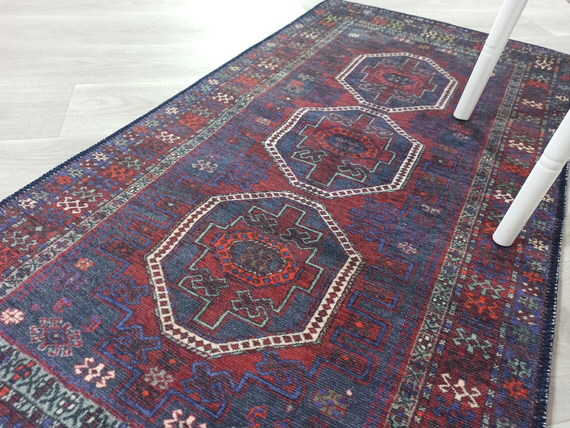 Rofa Rug Afghan Navy Blue Red Baluch Rug-Rugs-Fame Rugs-2'x3' ft 60x90 cm-fame