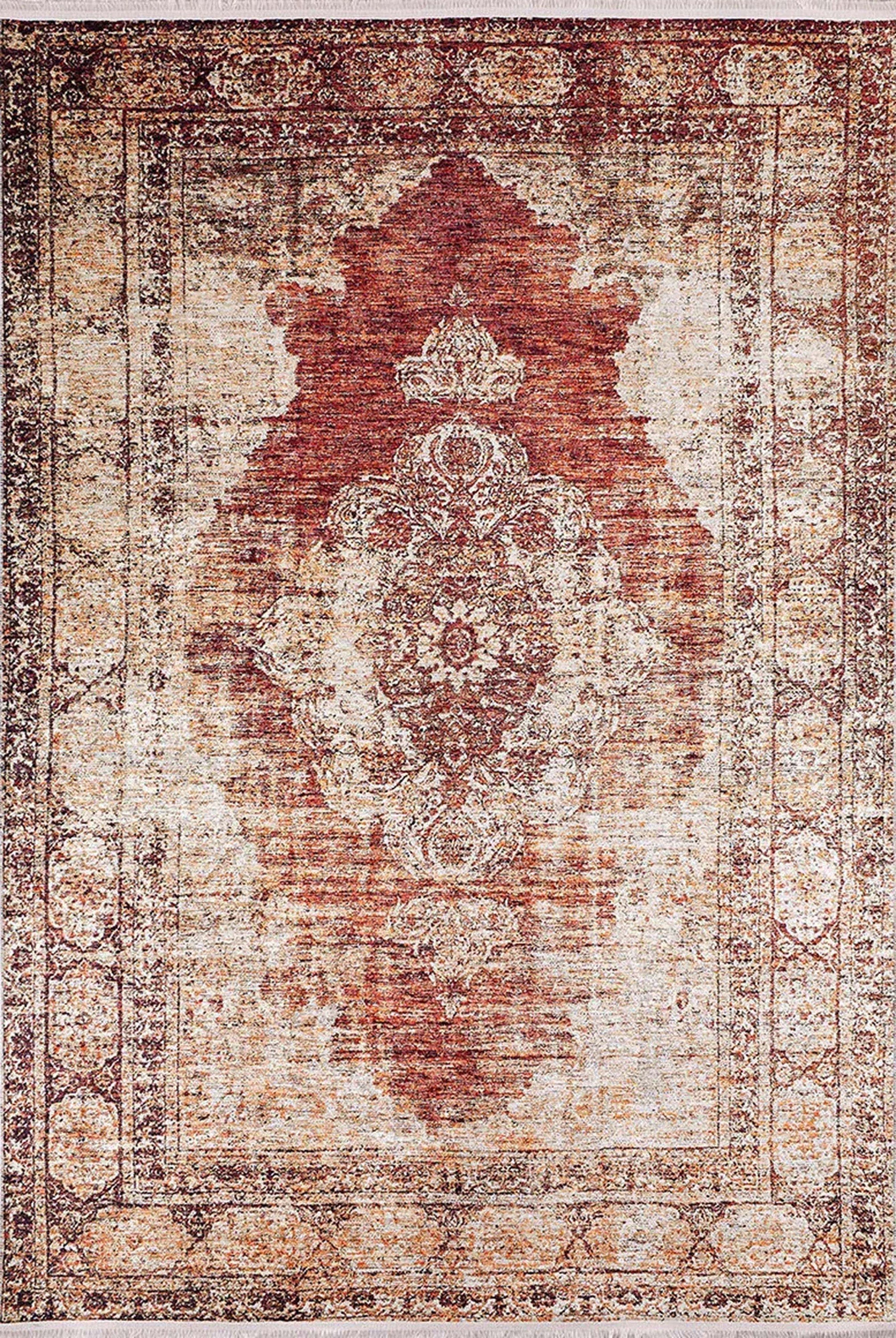 Rusty Turkish Distressed Red Beige Rug-Fame Rugs-2'x3'ft 60x90cm-fame