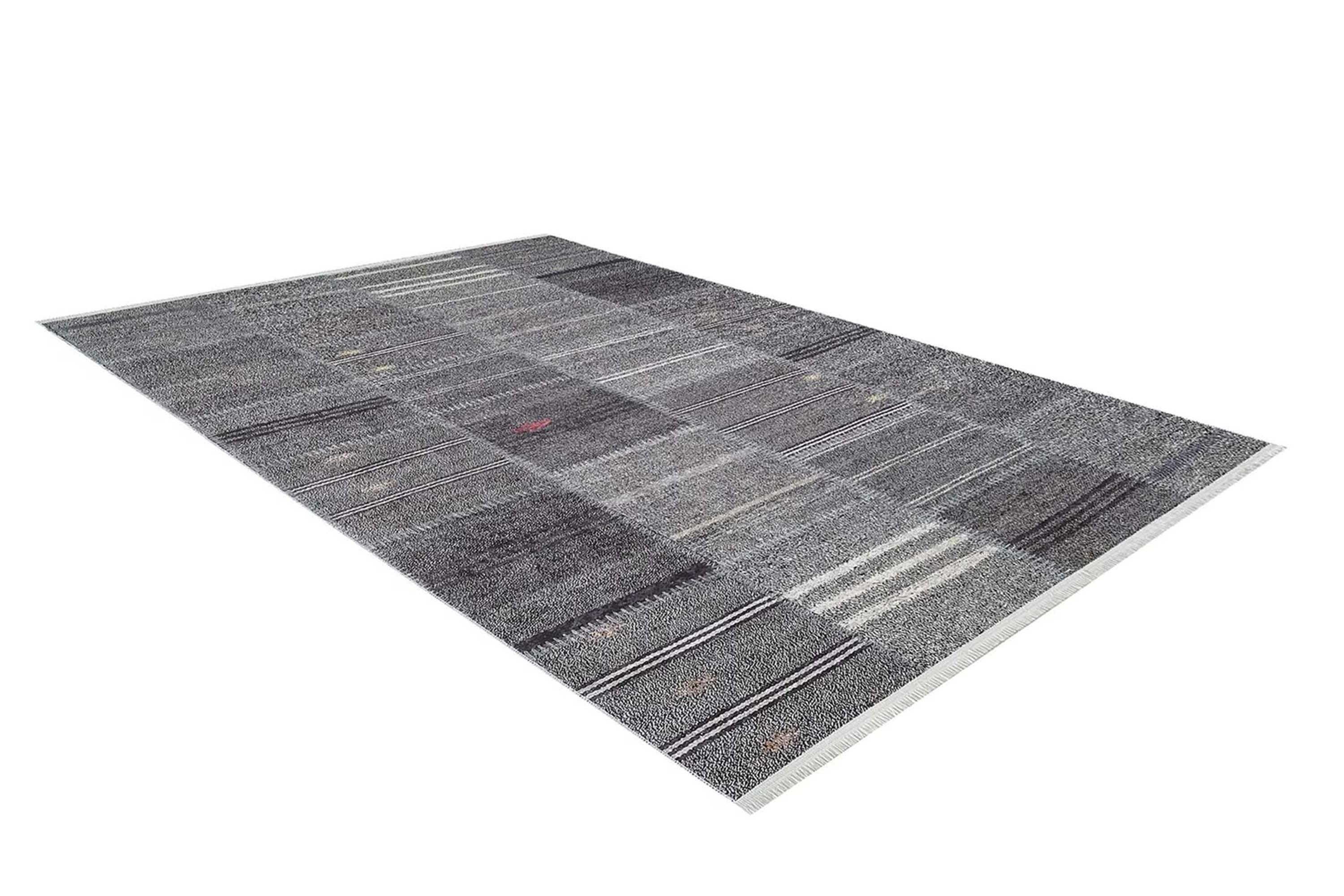 Saada Turkish Kilim Gray Solid Striped Rug-Fame Rugs-2'x3'ft 60x90cm-fame