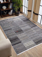 Saada Turkish Kilim Gray Solid Striped Rug-Fame Rugs-2'x3'ft 60x90cm-fame