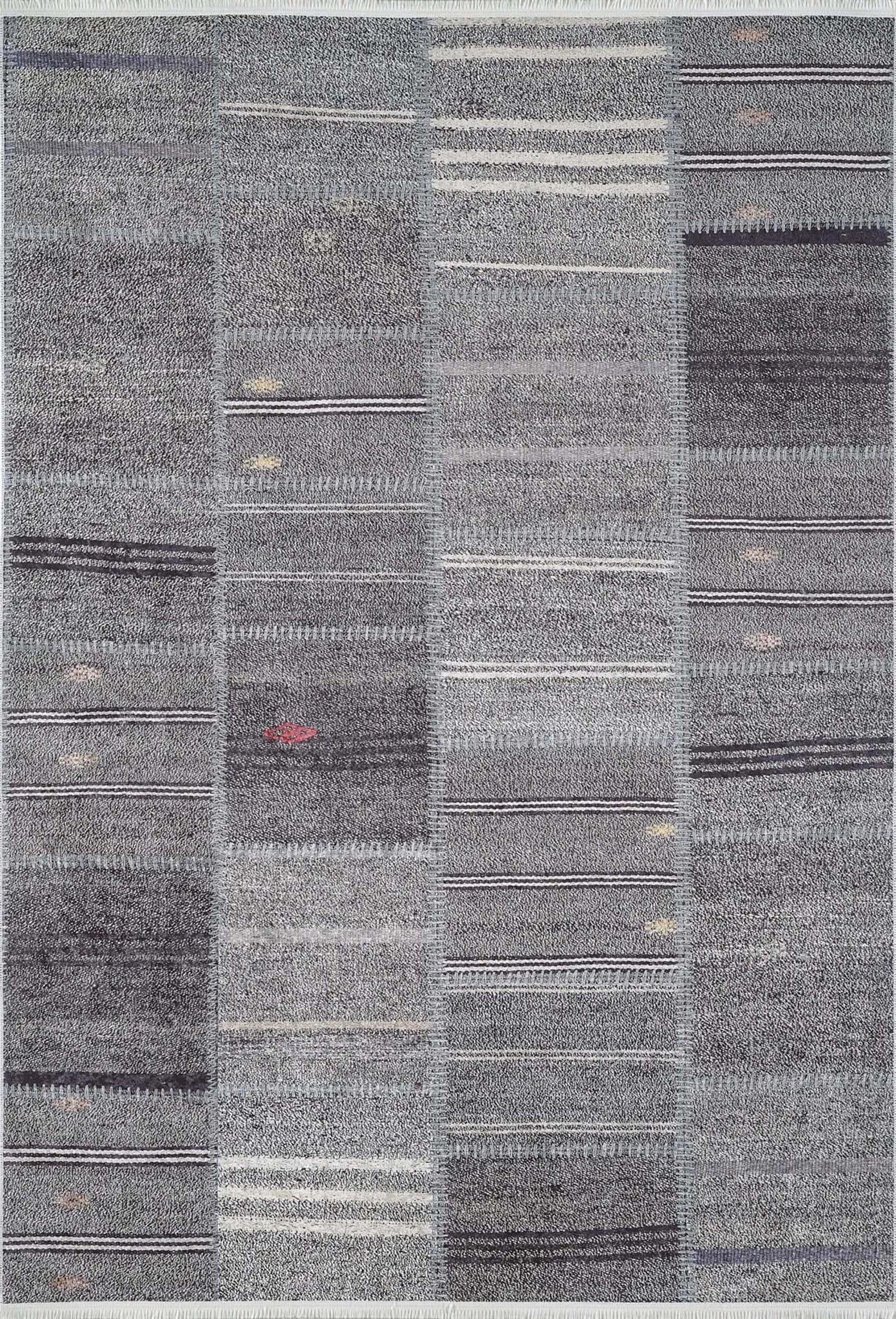 Saada Turkish Kilim Gray Solid Striped Rug-Fame Rugs-2'x3'ft 60x90cm-fame