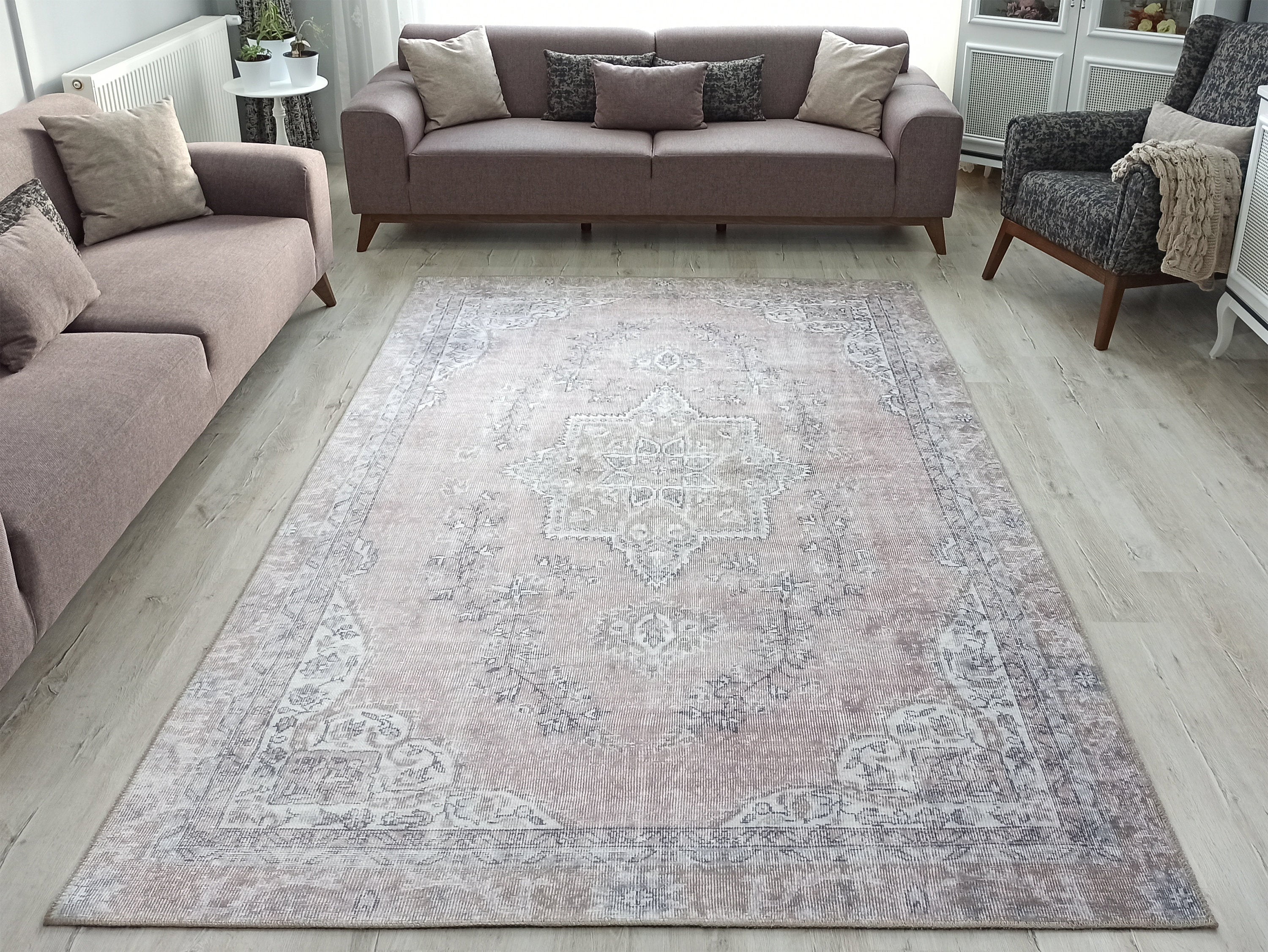 Safa Rug Turkish Faded Vintage Pink Gray Rug-Rugs-Fame Rugs-2'x3' ft 60x90 cm-fame