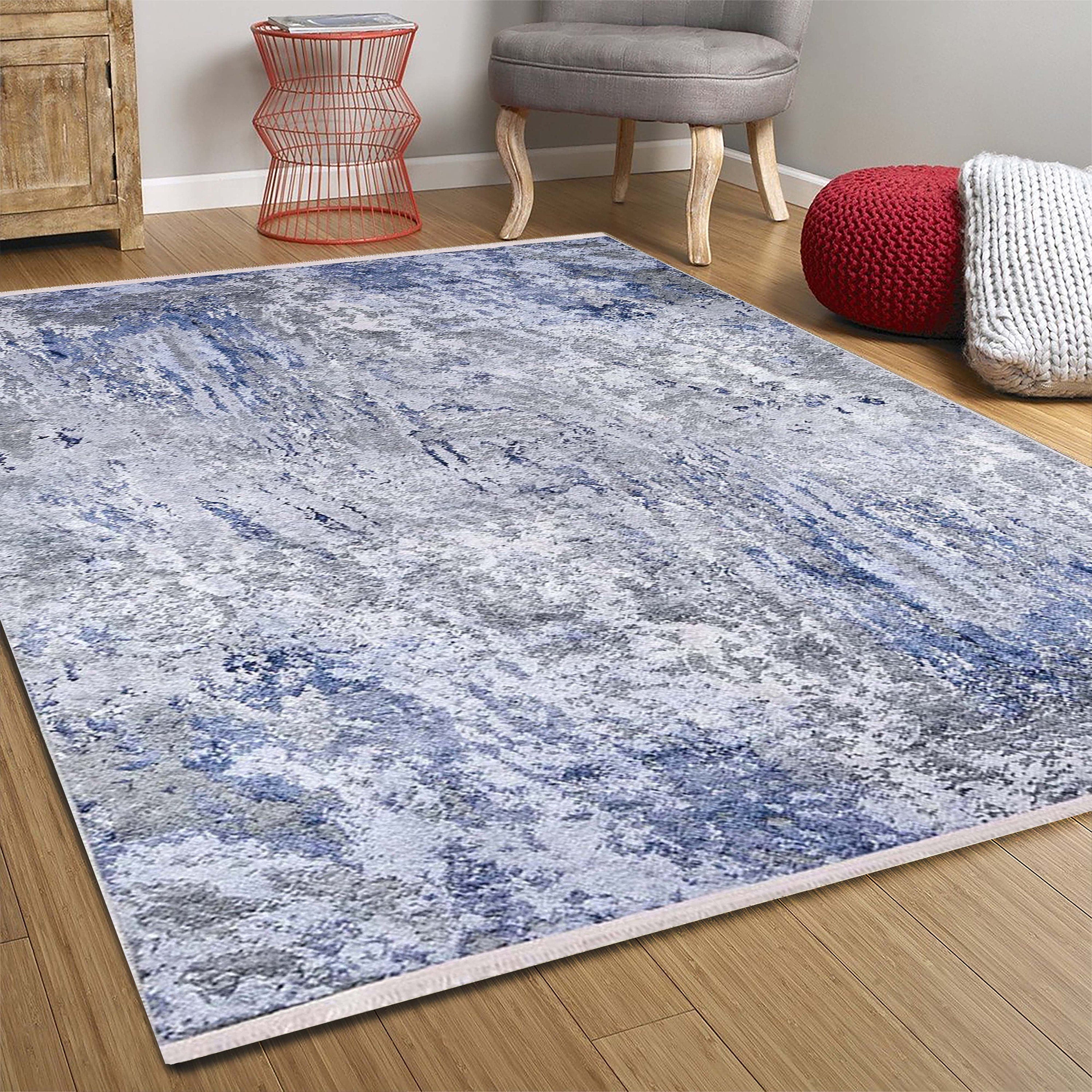 Saka Abstract Blue Gray Rug-Fame Rugs-2'x3'ft 60x90cm-fame