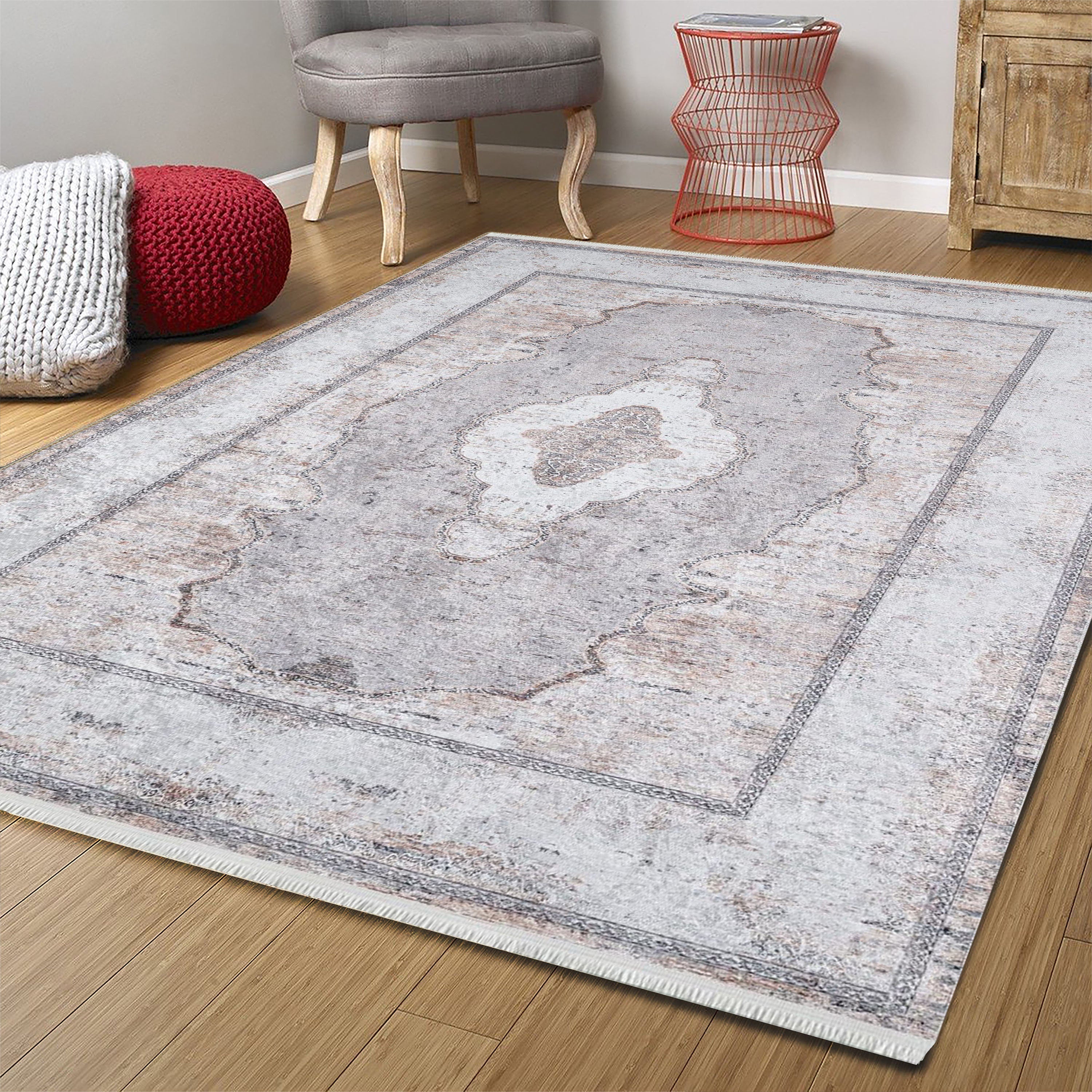 Sali Neutral Turkish Ivory Beige Gray Rug-Fame Rugs-2'x3'ft 60x90cm-Design 1-fame