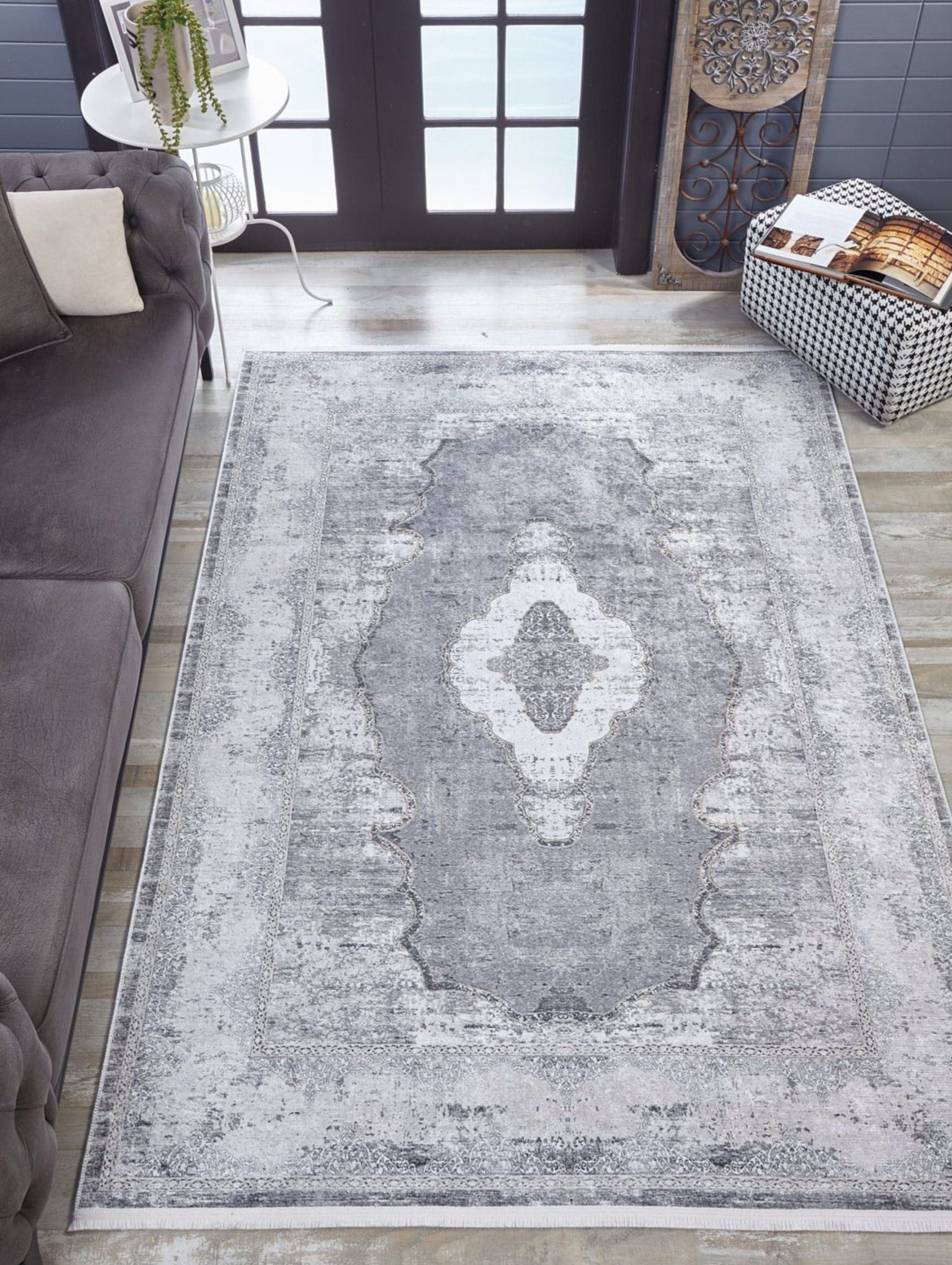 Sali Neutral Turkish Ivory Beige Gray Rug-Fame Rugs-2'x3'ft 60x90cm-Design 1-fame