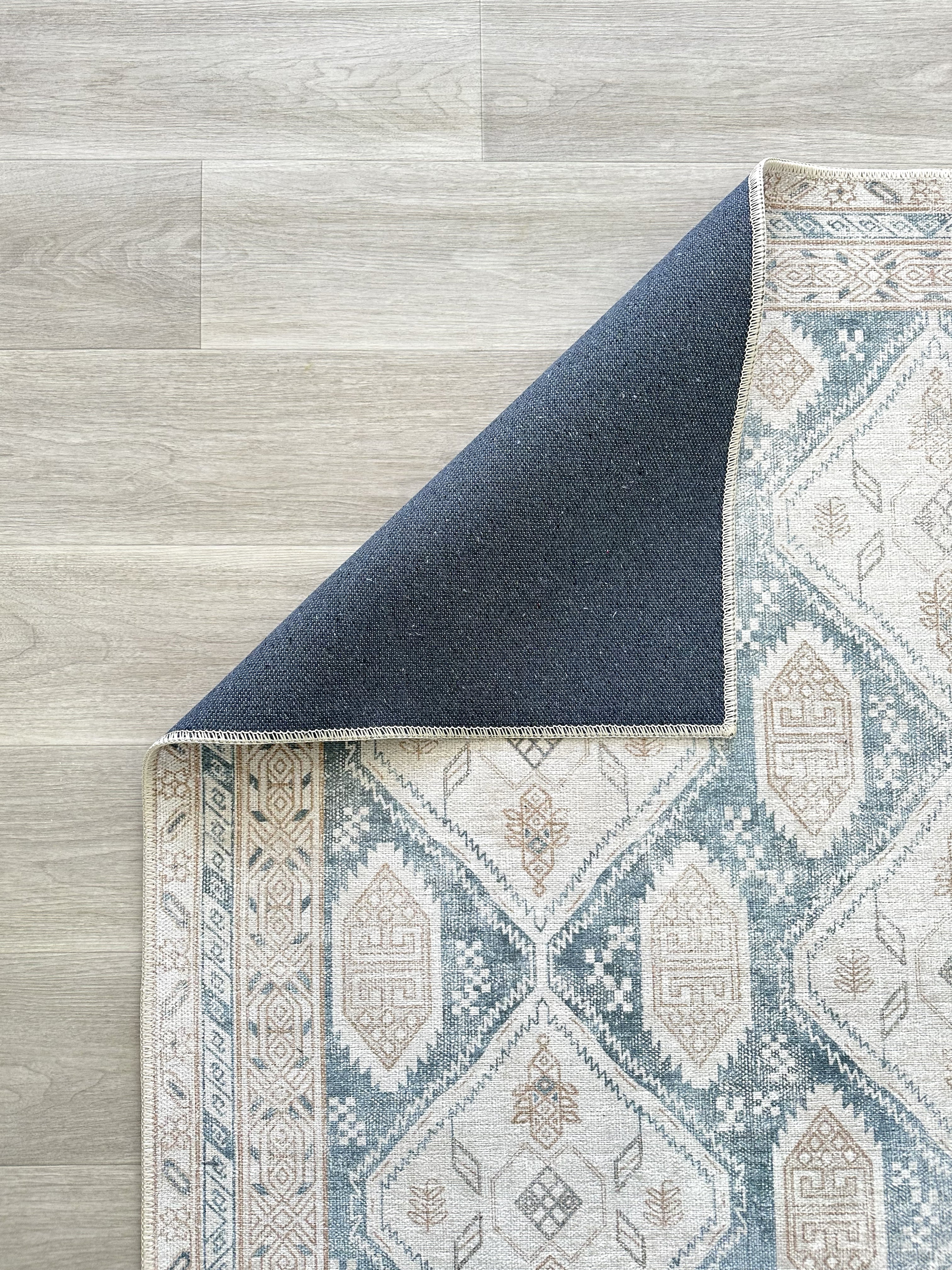 Samara Cream Blue Distressed Turkish Rug-Area Rugs-famerugs-2'x3' ft 60x90 cm-fame